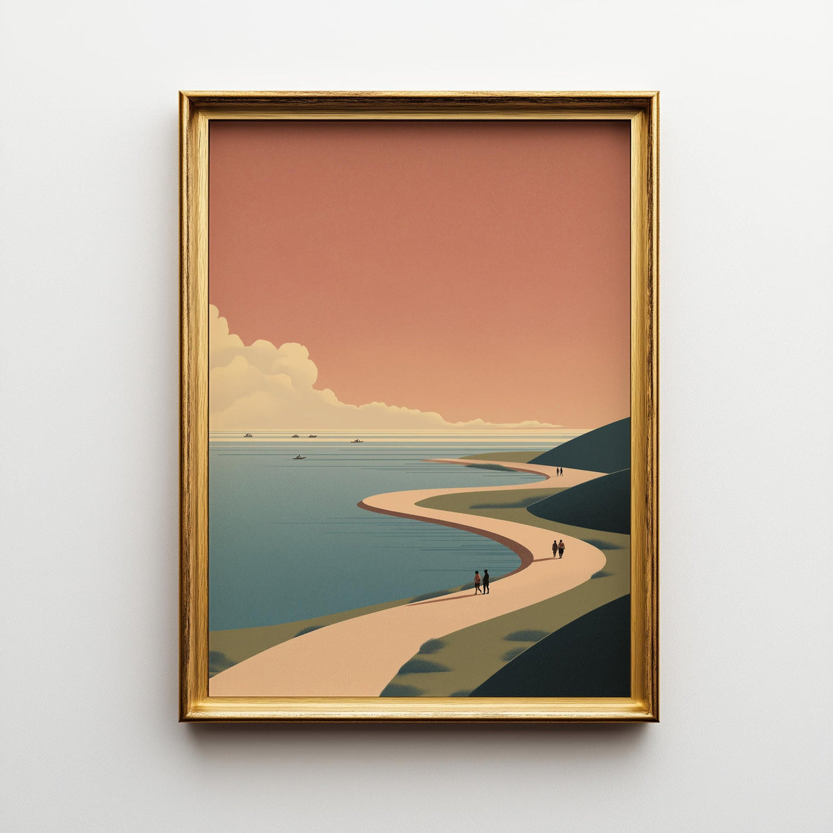 Minimalist Coastal Landscape Print, Mid Century Modern Beach Art, Abstract Ocean Scene Poster by The Wall Art Studio - phy...