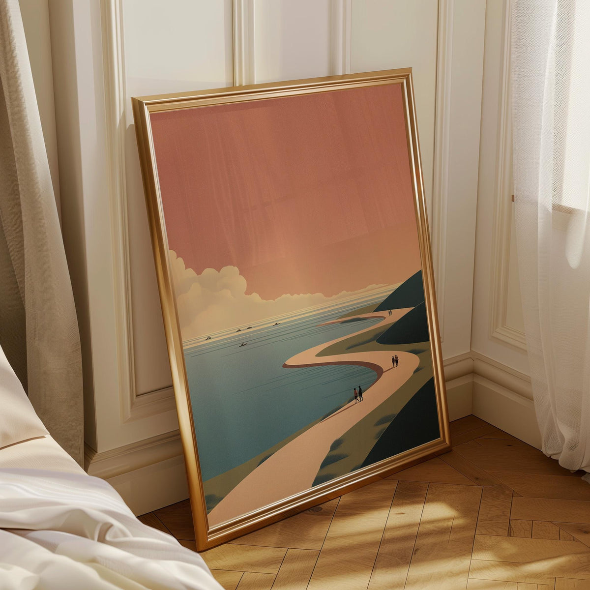 Minimalist Coastal Landscape Print, Mid Century Modern Beach Art, Abstract Ocean Scene Poster by The Wall Art Studio - phy...
