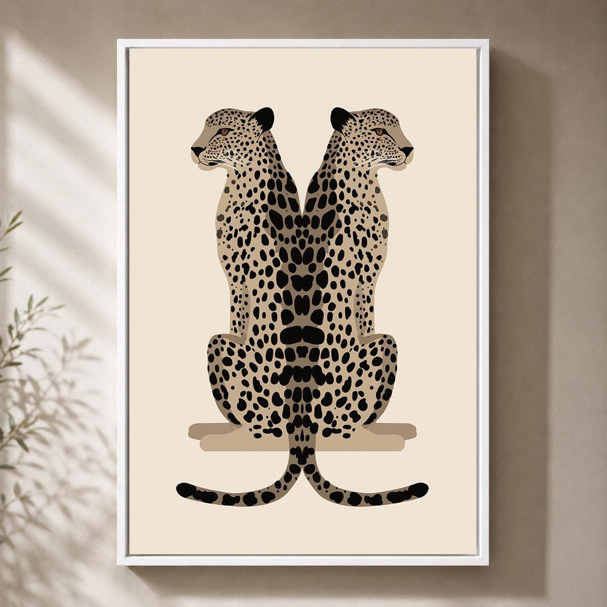 Minimalist Leopard Framed Canvas Art, Modern Safari Big Cat Print, Neutral Wildlife Decor by The Wall Art Studio - physical