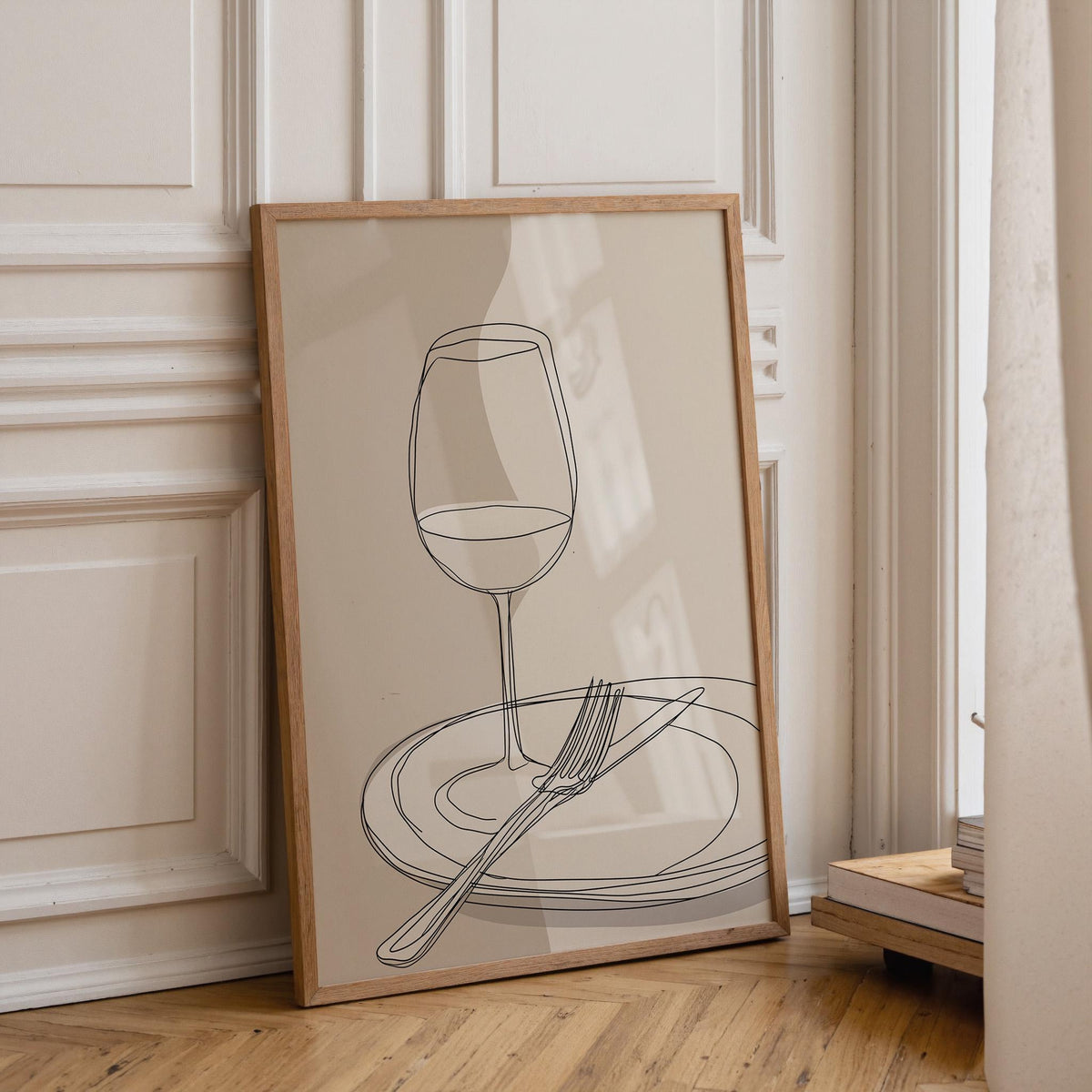 Minimalist Line Art Dining Print | Wine Glass & Plate Wall Art | Modern Kitchen Décor | Neutral Scandinavian Poster | Eleg...