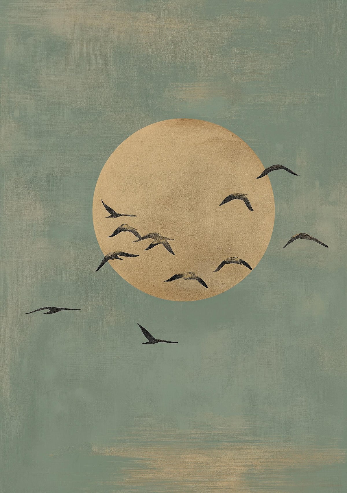Minimalist Moon and Birds Wall Art, Soft Blue Sky Print, Neutral Japandi Decor, Calm Abstract Nature Poster by The Wall Ar...