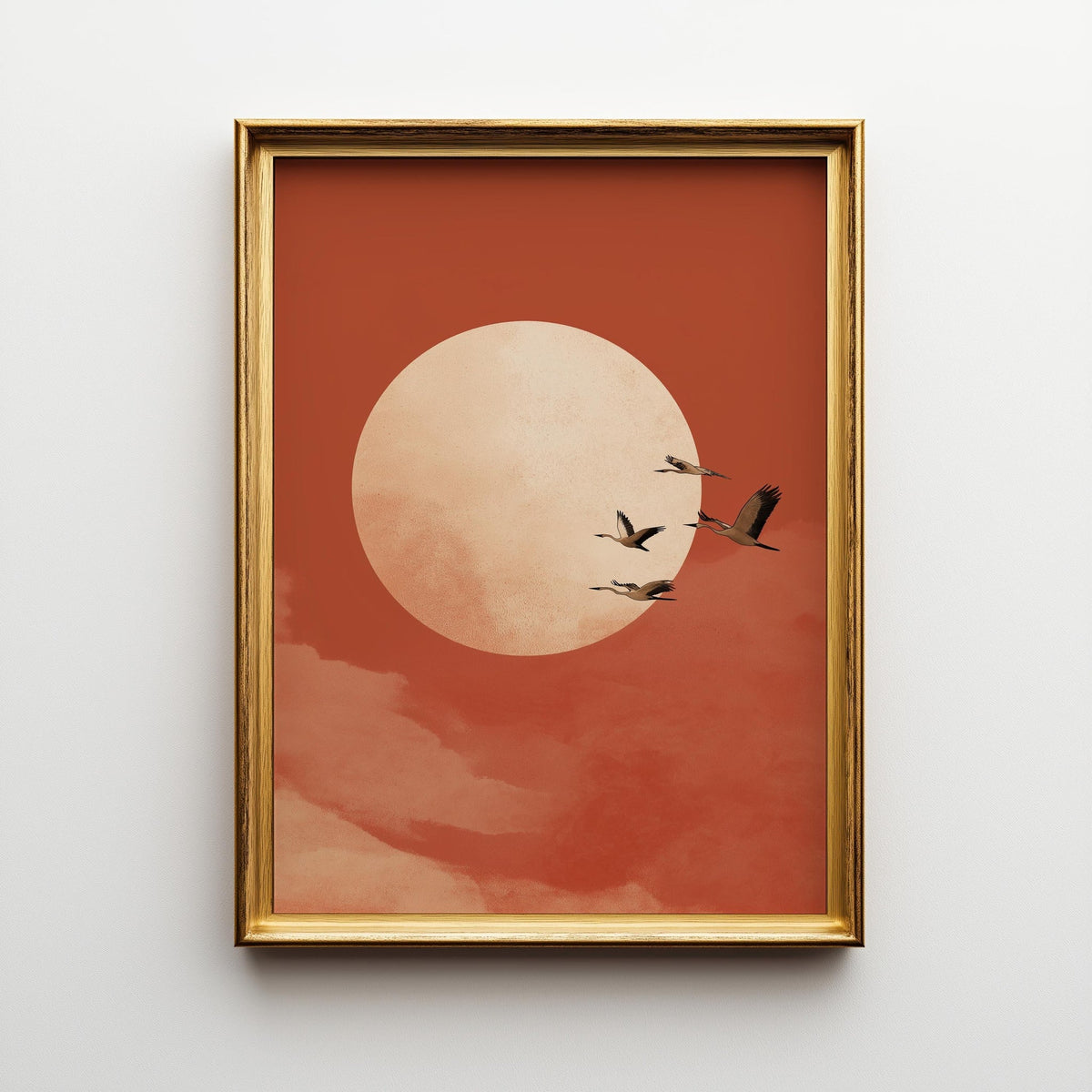 Minimalist Sun Birds Wall Art, Neutral Abstract Landscape Print, Boho Japandi Decor by The Wall Art Studio - physical