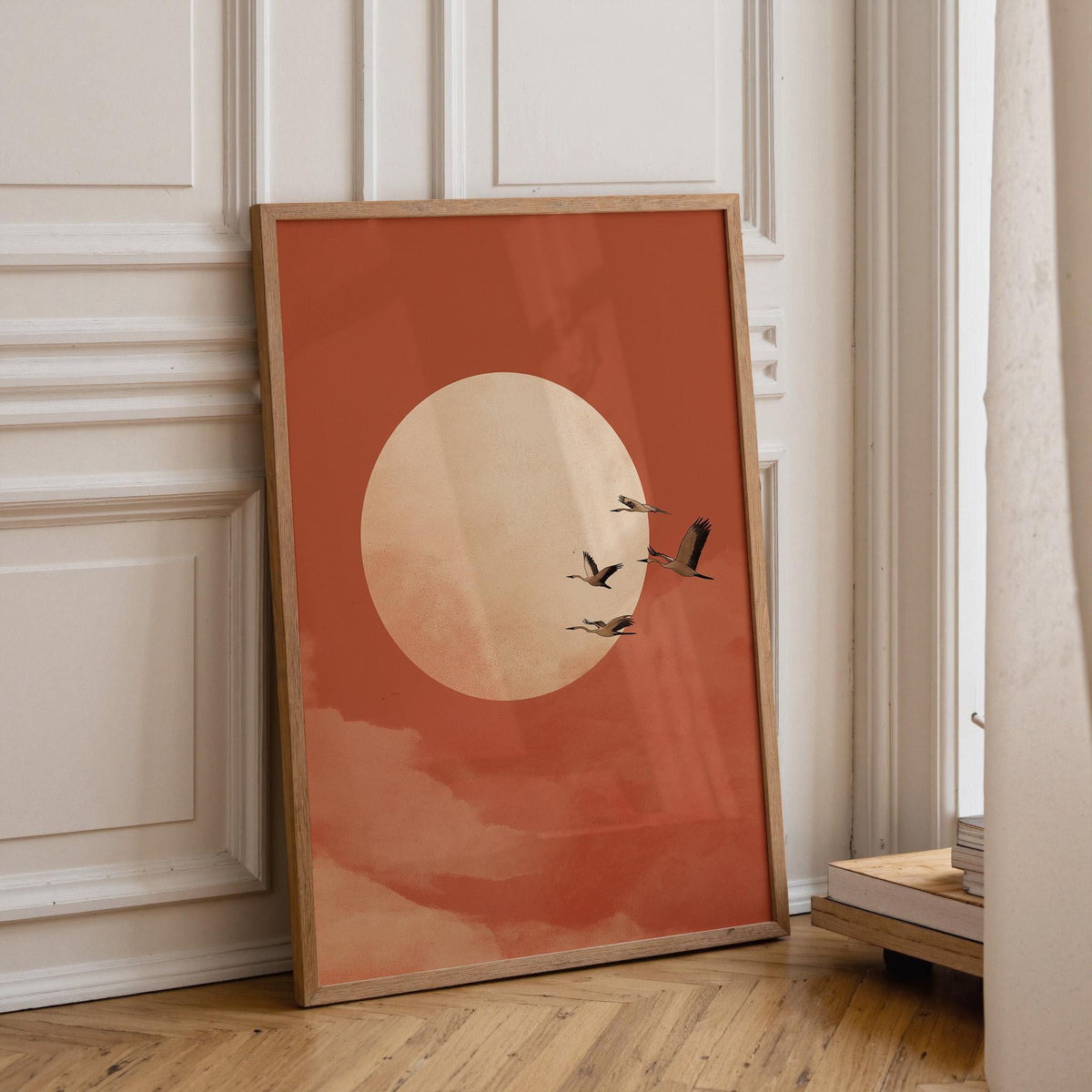 Minimalist Sun Birds Wall Art, Neutral Abstract Landscape Print, Boho Japandi Decor by The Wall Art Studio - physical