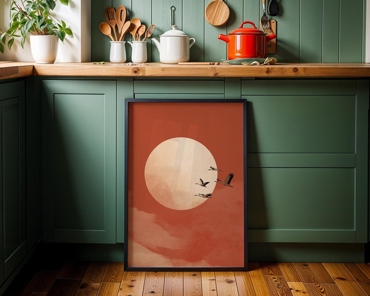 Minimalist Sun Birds Wall Art, Neutral Abstract Landscape Print, Boho Japandi Decor by The Wall Art Studio - physical