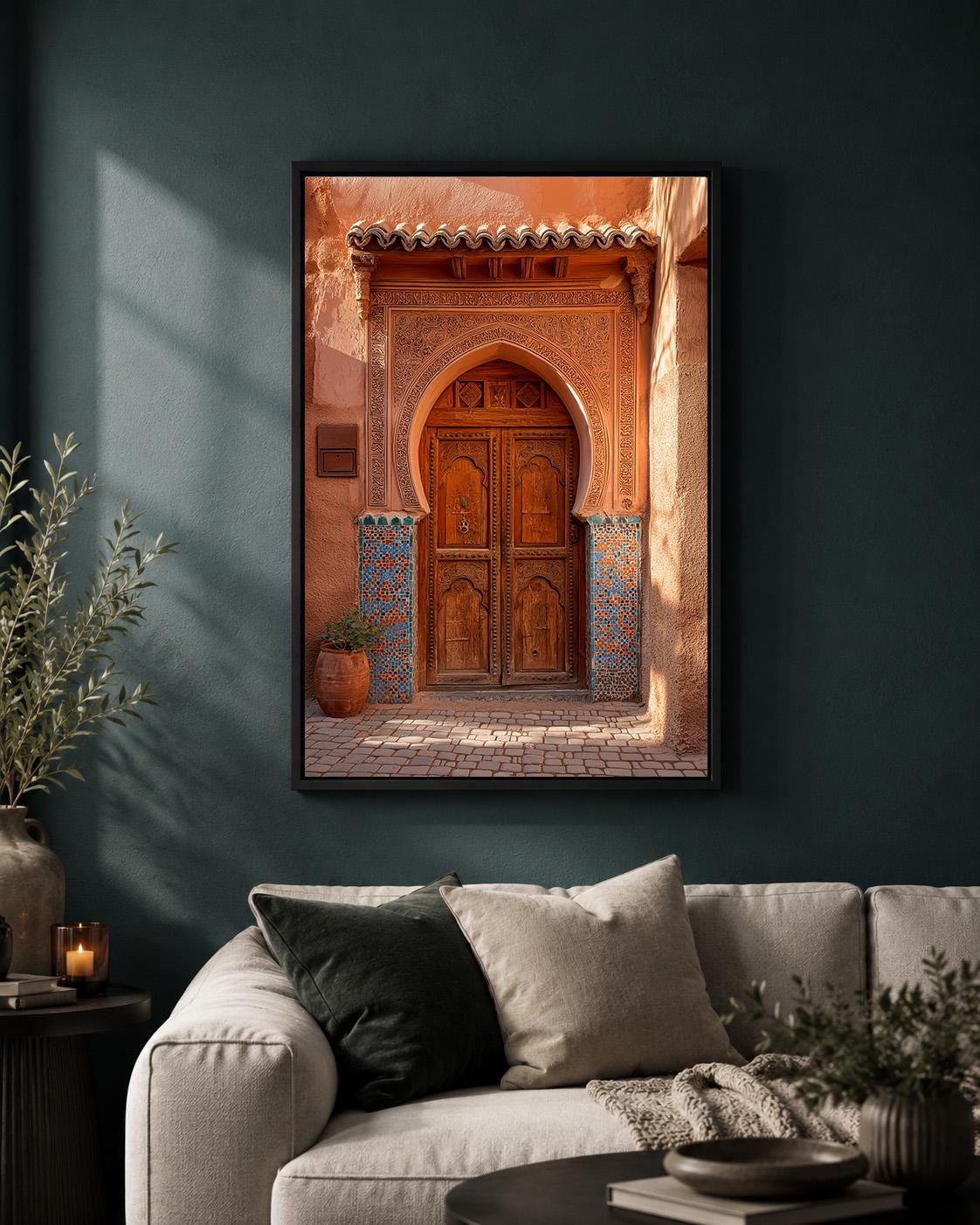 Moroccan Door Framed Canvas, Marrakech Archway Framed Canvas, Boho Mediterranean Decor by The Wall Art Studio - physical