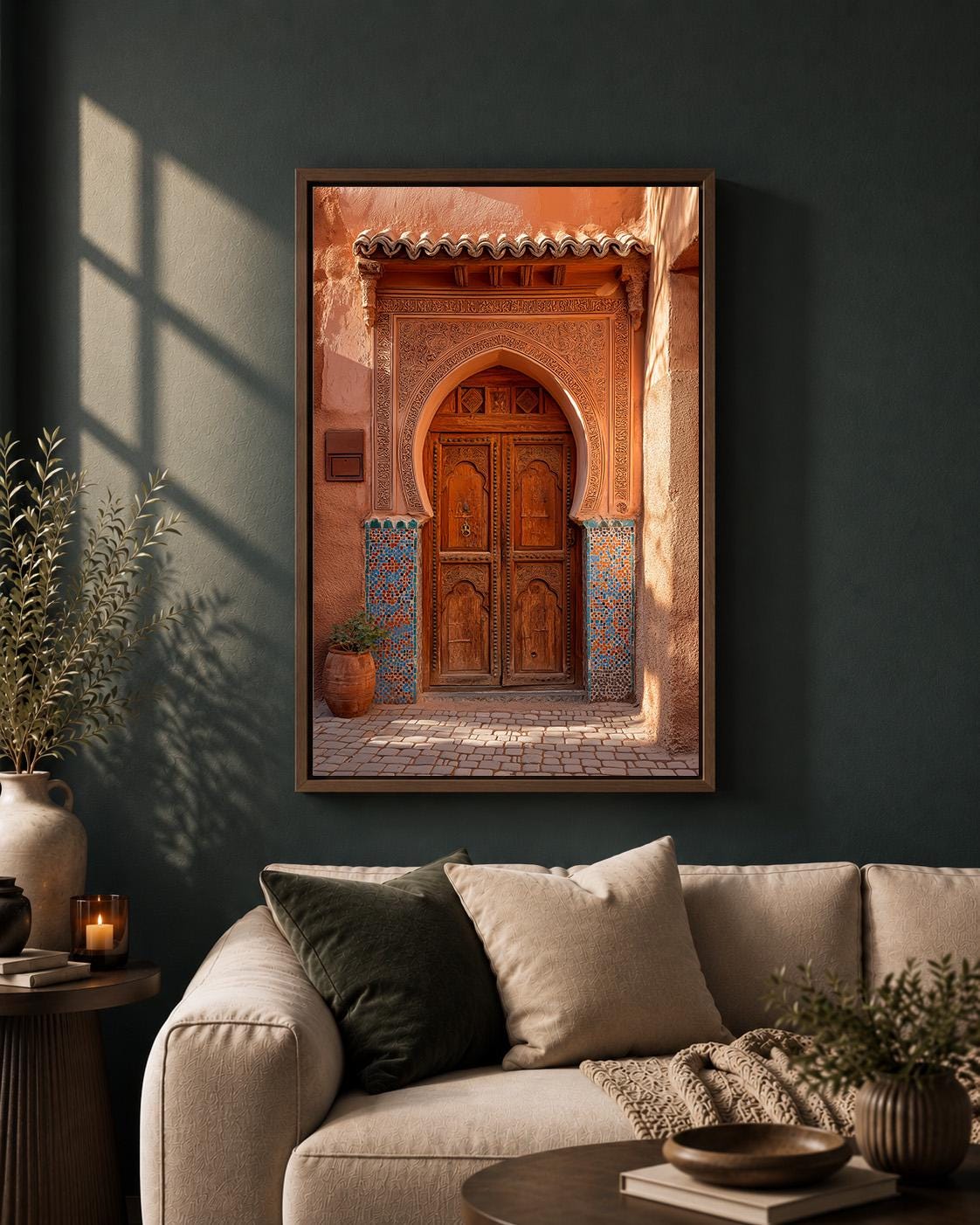 Moroccan Door Framed Canvas, Marrakech Archway Framed Canvas, Boho Mediterranean Decor by The Wall Art Studio - physical