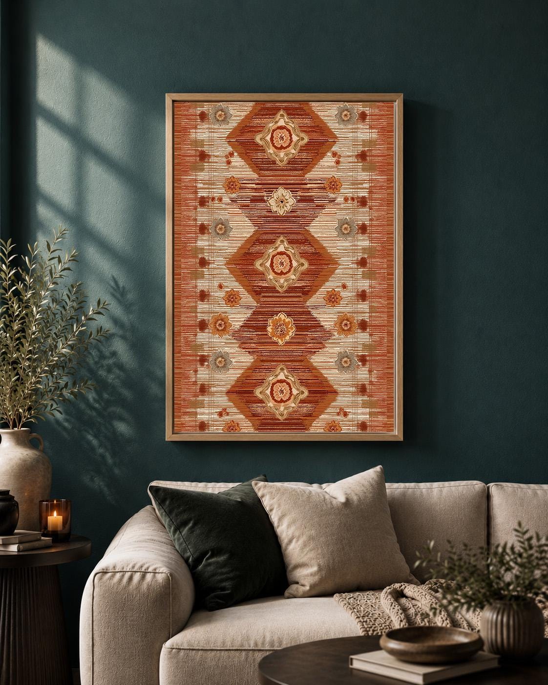 Moroccan Framed Canvas Wall Art, Terracotta Geometric Boho Canvas Print, Neutral Southwestern Rustic Decor by The Wall Art...