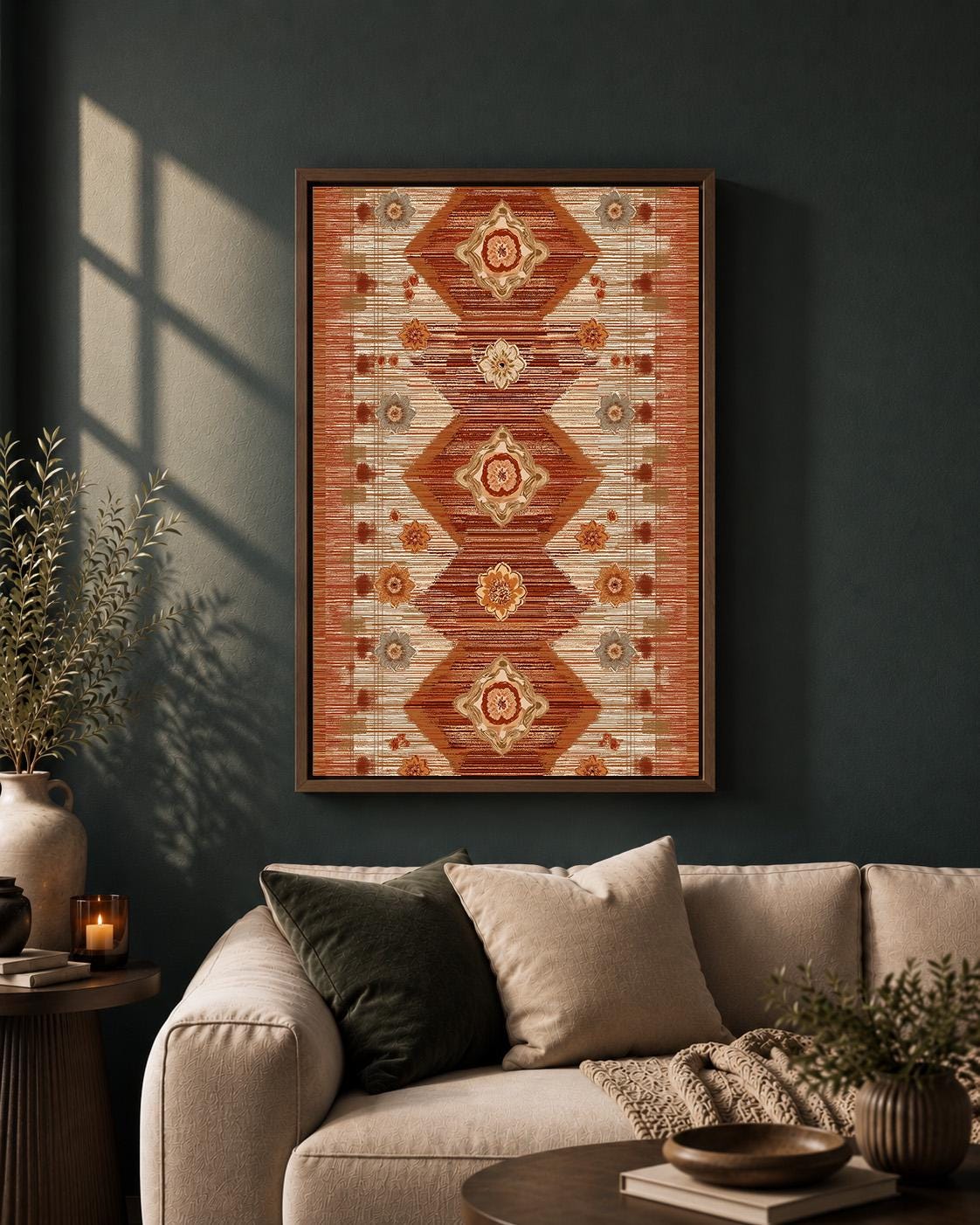 Moroccan Framed Canvas Wall Art, Terracotta Geometric Boho Canvas Print, Neutral Southwestern Rustic Decor by The Wall Art...