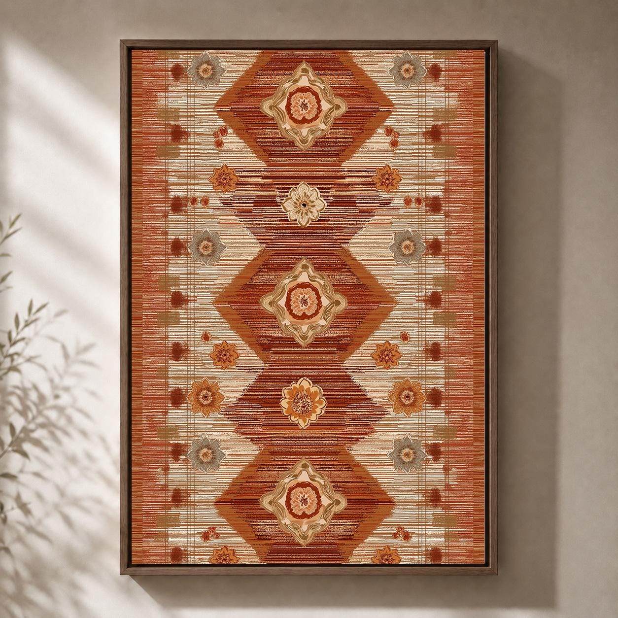 Moroccan Framed Canvas Wall Art, Terracotta Geometric Boho Canvas Print, Neutral Southwestern Rustic Decor by The Wall Art...