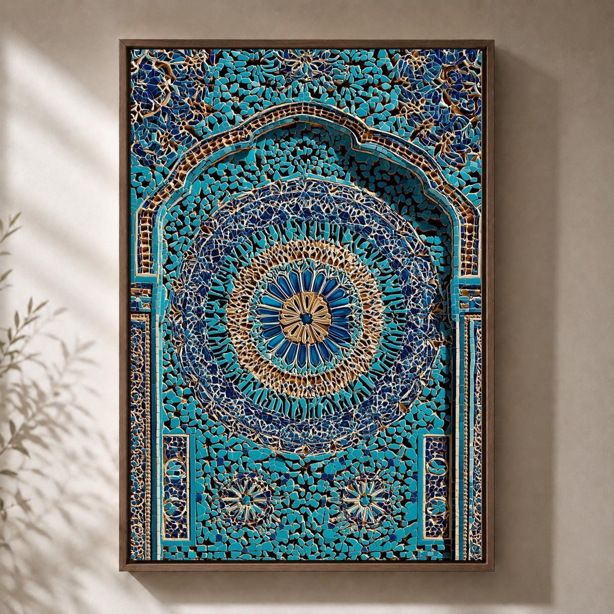 Moroccan Mosaic Framed Canvas Art, Blue Turkish Tile Print, Boho Mediterranean Geometric Decor by The Wall Art Studio - ph...