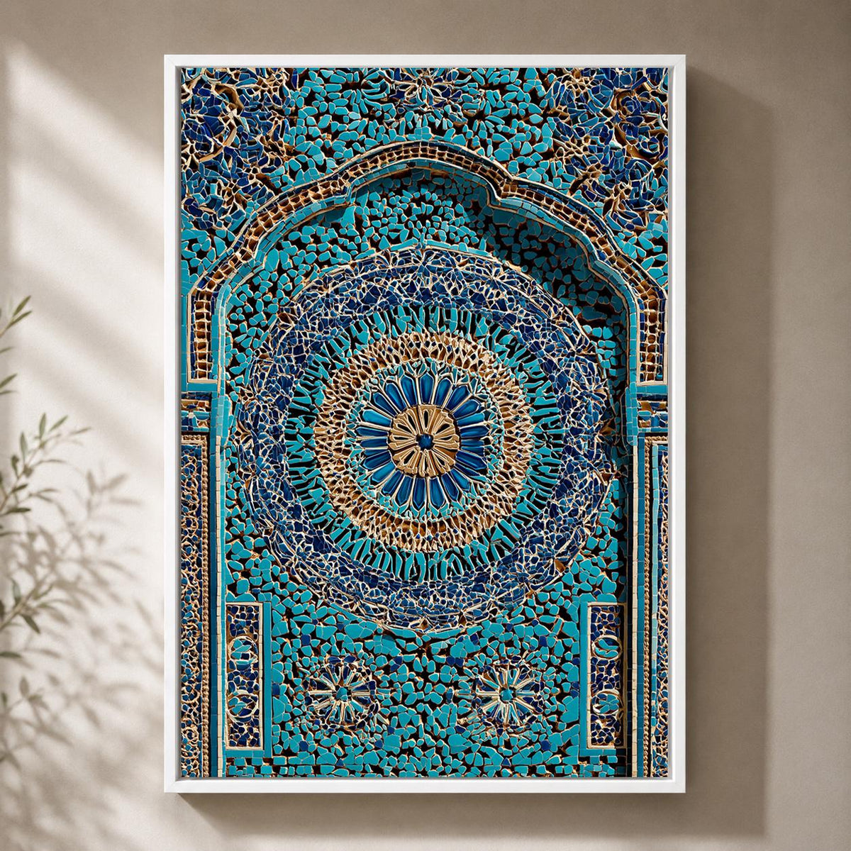 Moroccan Mosaic Framed Canvas Art, Blue Turkish Tile Print, Boho Mediterranean Geometric Decor by The Wall Art Studio - ph...