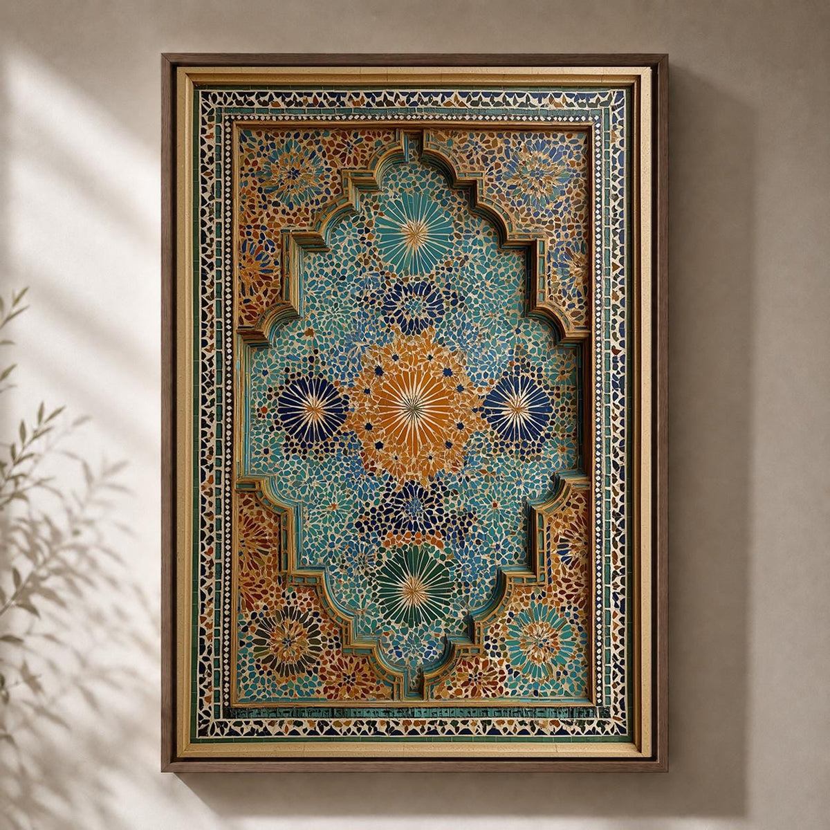 Moroccan Mosaic Framed Canvas, Islamic Geometric Tile Decor by The Wall Art Studio - physical
