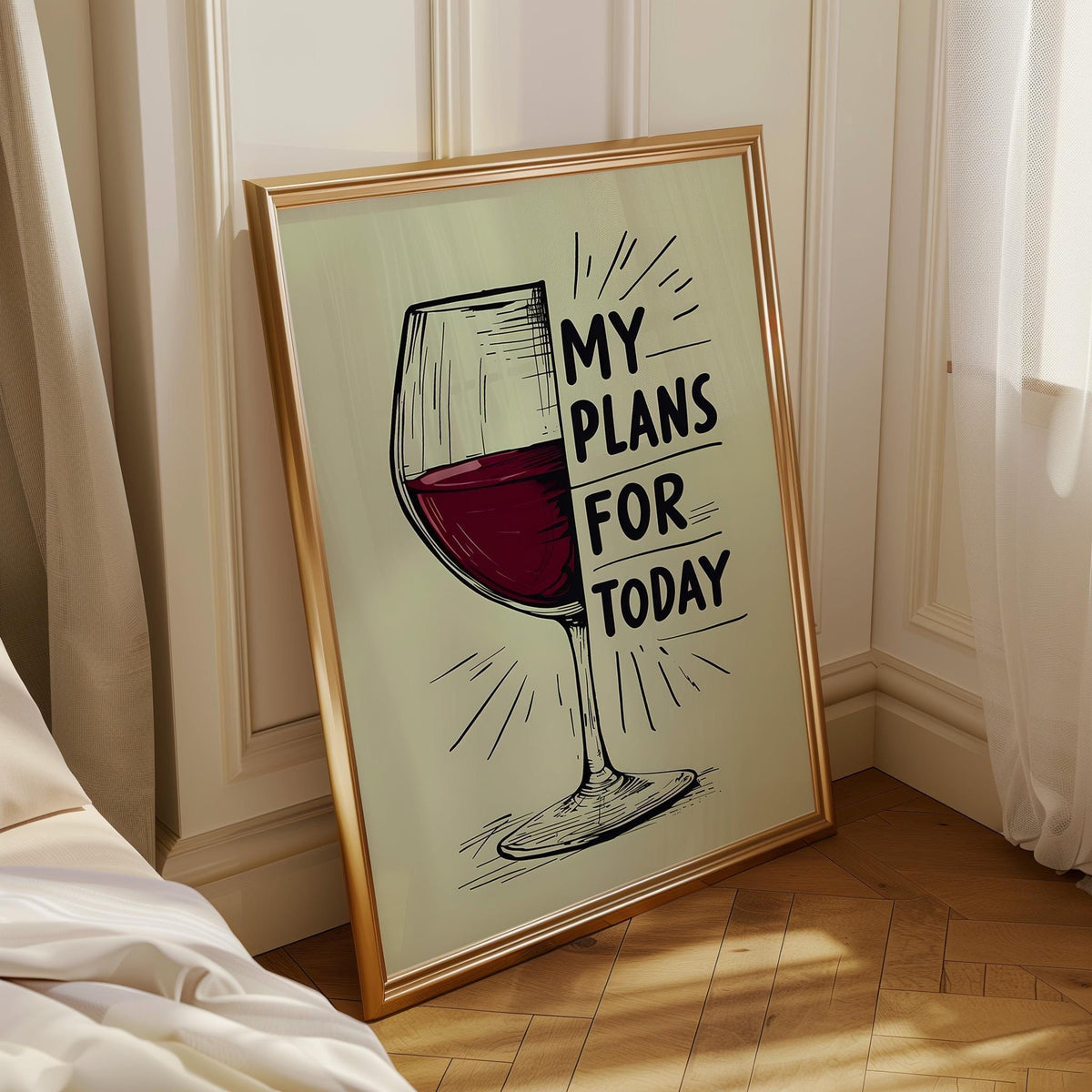 My Plans for Today Wine Print | Funny Wine Wall Art | Kitchen Bar Décor | Wine Lover Gift | Minimalist Wine Poster | Home...
