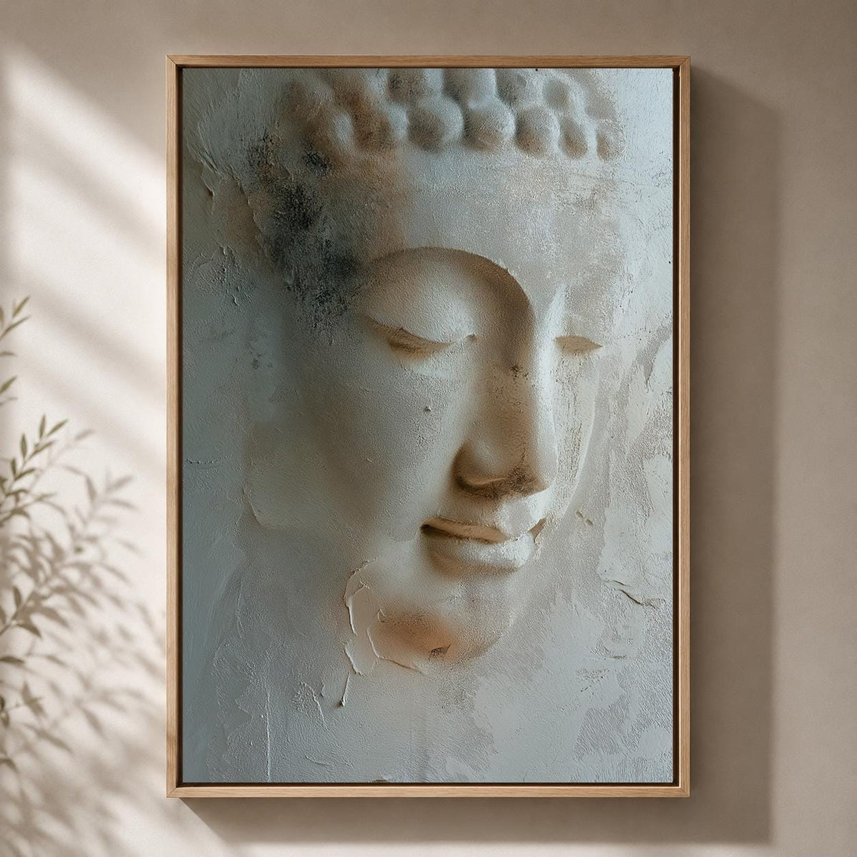 Neutral Buddha Framed Canvas Art, Zen Botanical Meditation Print, Japandi Spiritual Artwork by The Wall Art Studio - physical