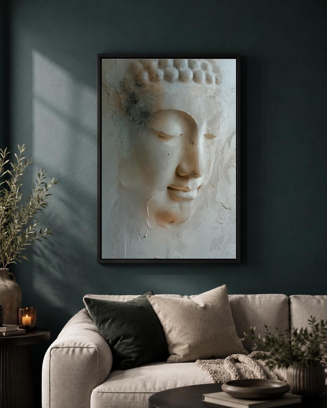 Neutral Buddha Framed Canvas Art, Zen Botanical Meditation Print, Japandi Spiritual Artwork by The Wall Art Studio - physical
