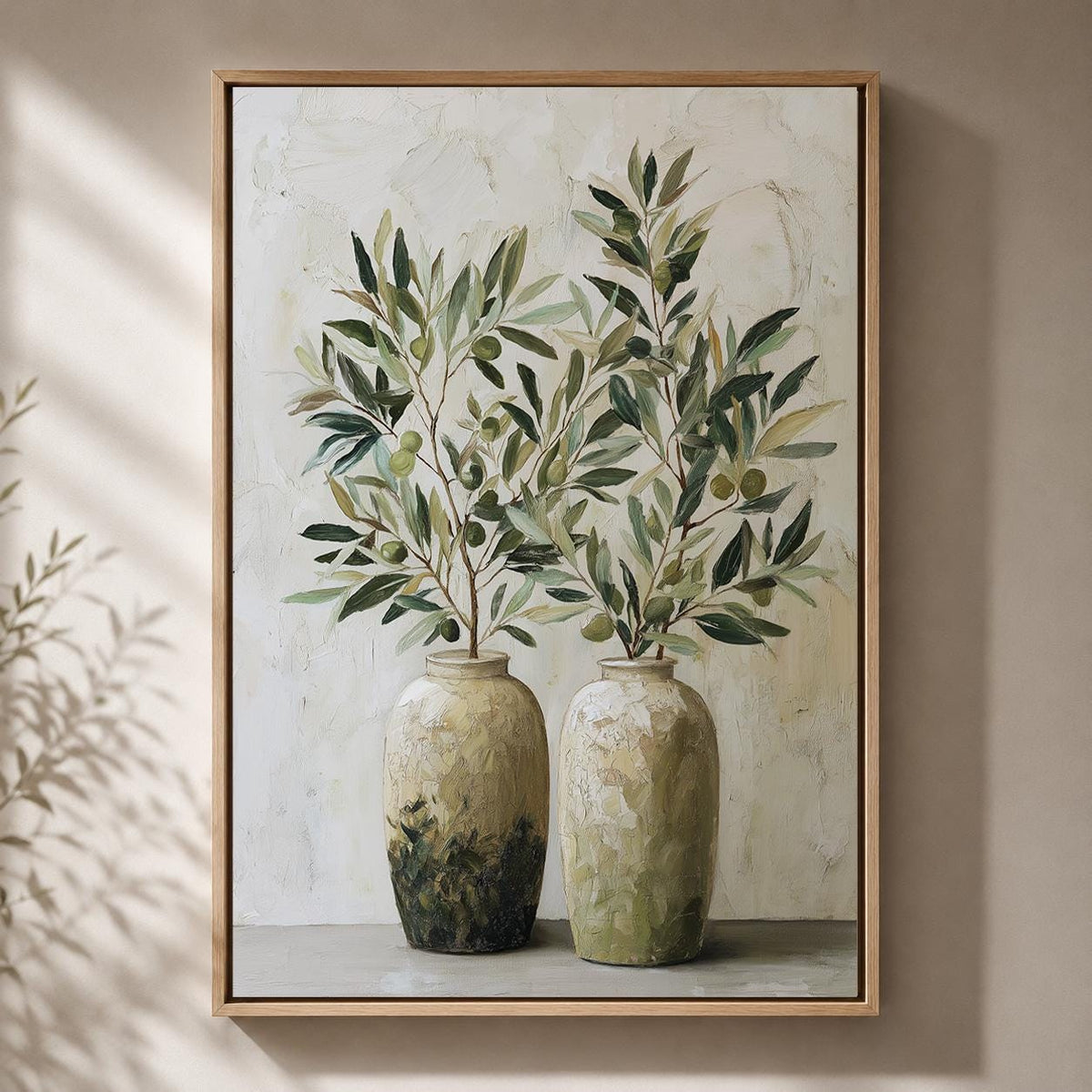 Olive Branch Framed Canvas Art, Mediterranean Olive Tree Painting, Tuscan Farmhouse Kitchen Print by The Wall Art Studio -...