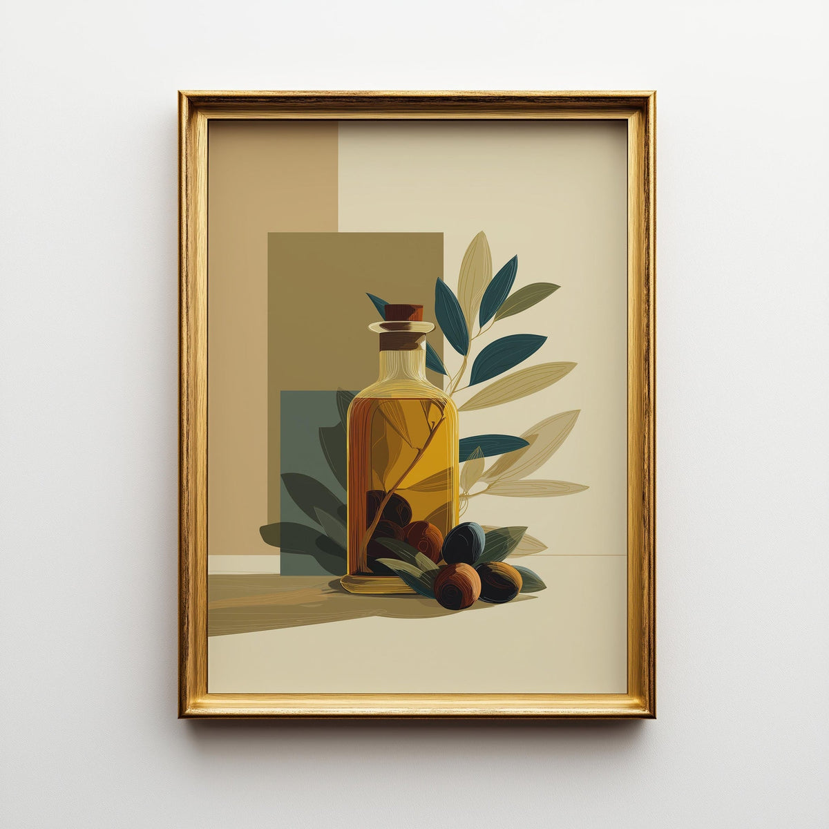 Olive Oil Bottle Art Print • Minimalist Botanical Line Art • Modern Abstract Kitchen Wall Décor • Mediterranean Style Prin...