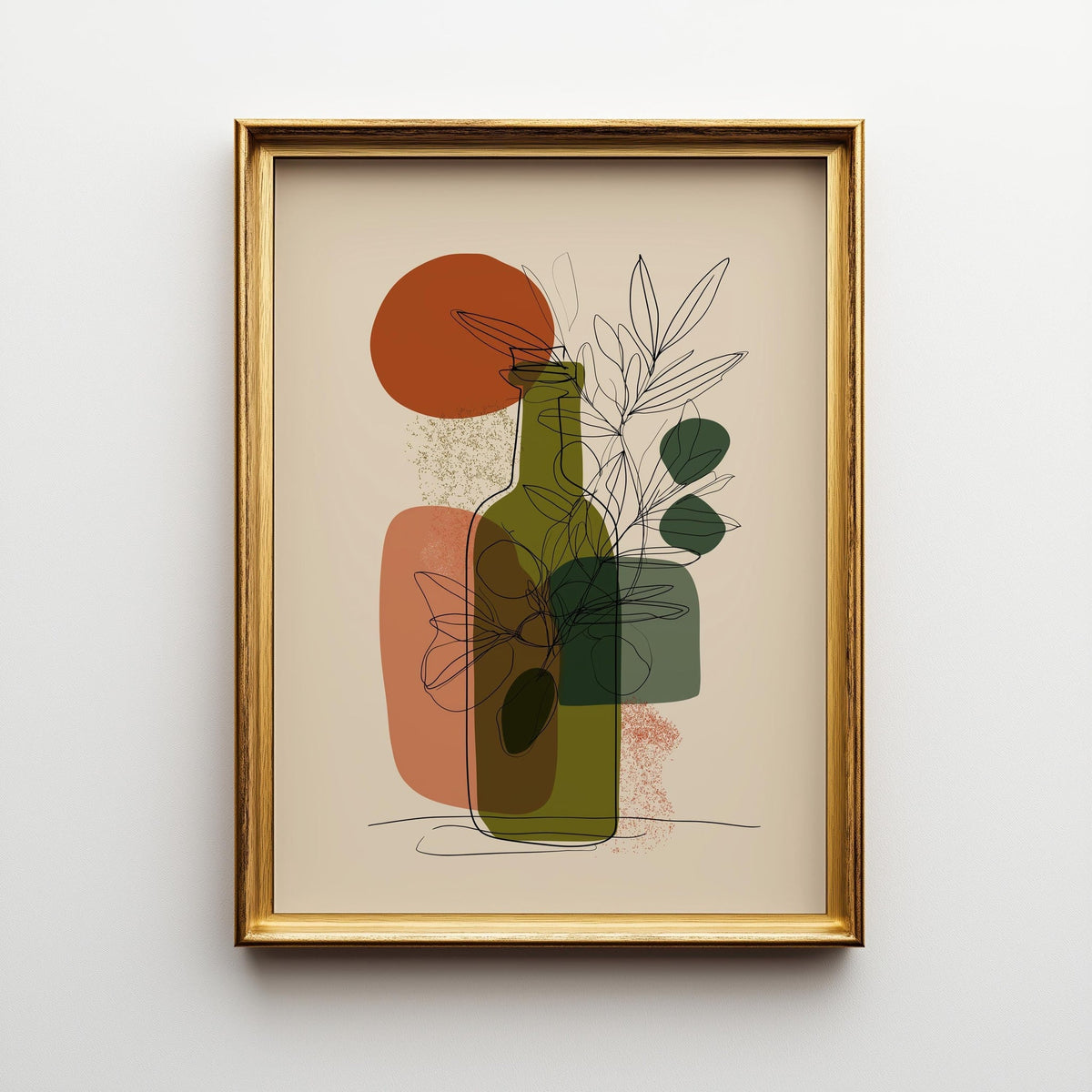 Olive Oil Bottle Art Print • Minimalist Botanical Line Art • Modern Abstract Kitchen Wall Décor • Mediterranean Style Prin...