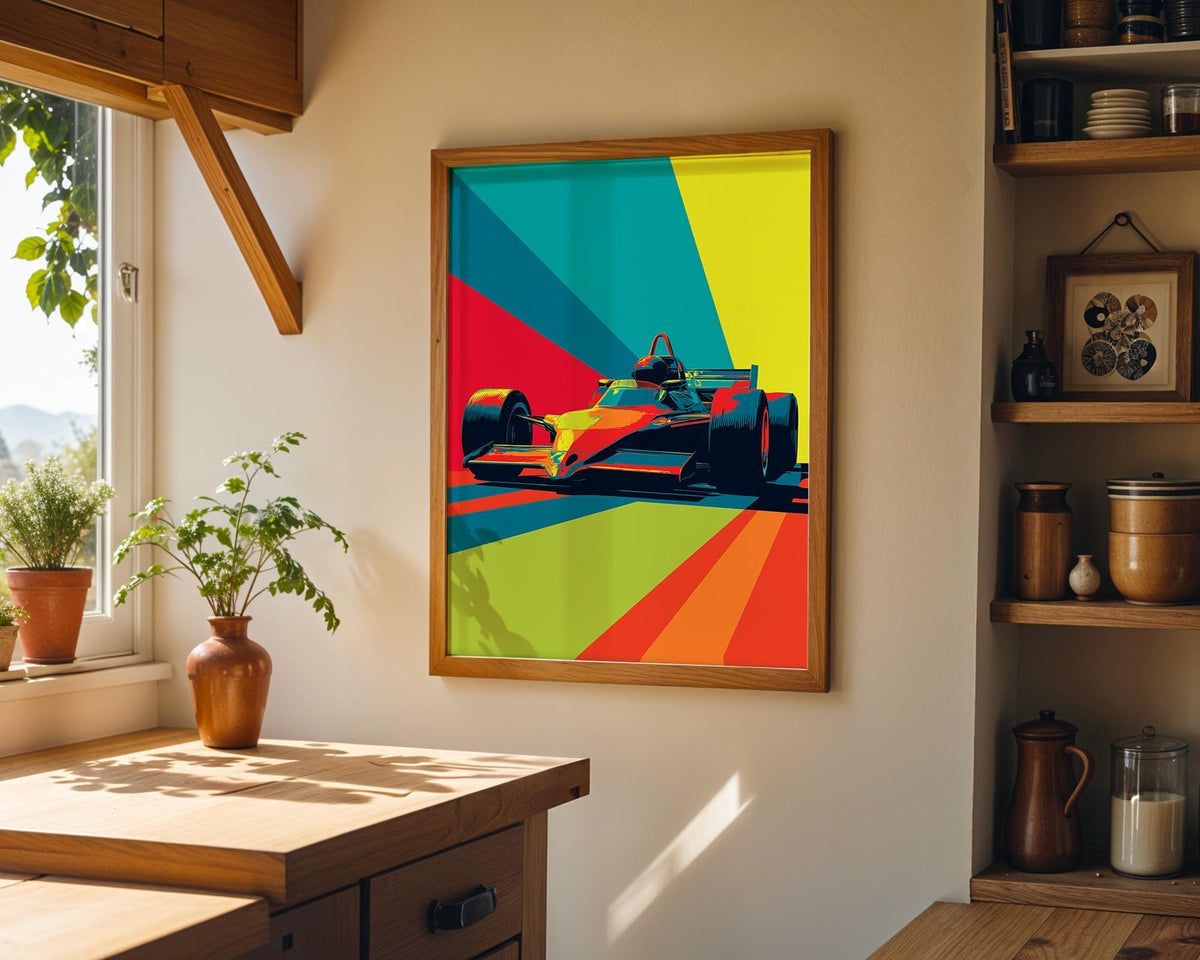 Open Wheel Racing Car Print, Bold Graphic Motorsport Wall Art by The Wall Art Studio - physical