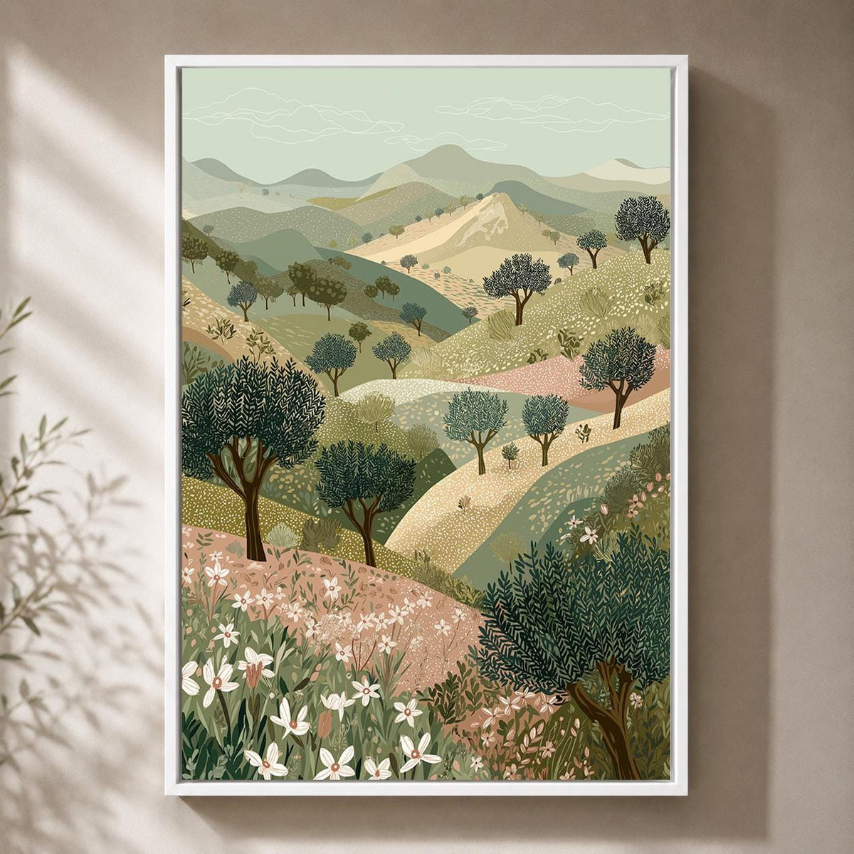 Palestinian Olive Grove Framed Canvas Wall Art, Holy Land Landscape Painting, Mediterranean Nature Decor by The Wall Art S...