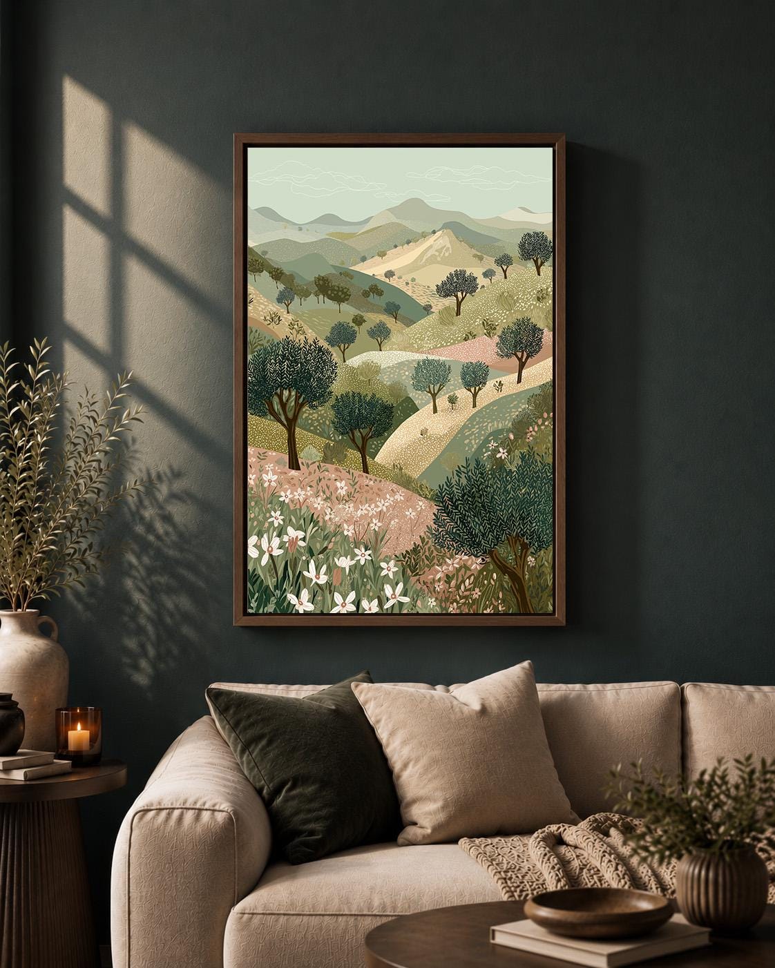 Palestinian Olive Grove Framed Canvas Wall Art, Holy Land Landscape Painting, Mediterranean Nature Decor by The Wall Art S...