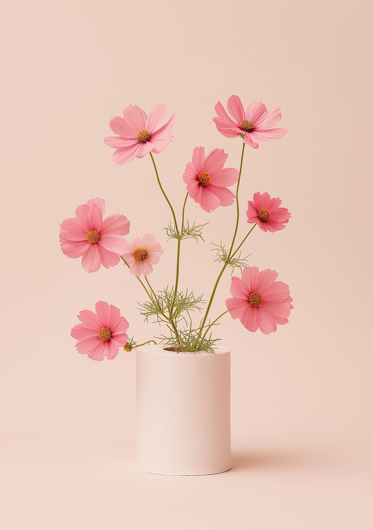 Pink Cosmo Bathroom Wall Art, Minimalist Floral Toilet Roll Print, Soft Blush Botanical Poster for Neutral Bathroom Decor...