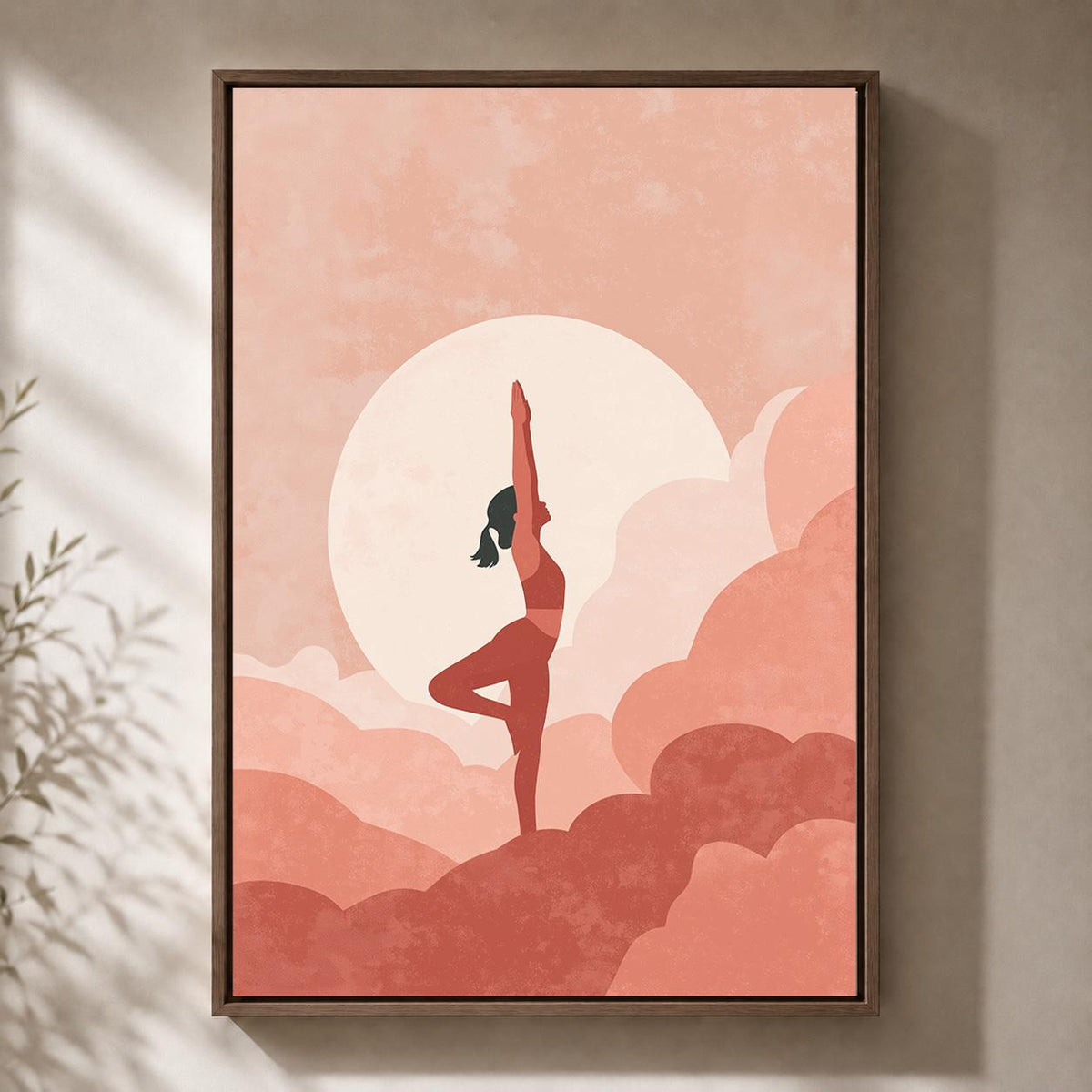 Pink Yoga Framed Canvas Wall Art, Minimalist Meditation Print, Boho Wellness Decor by The Wall Art Studio - physical