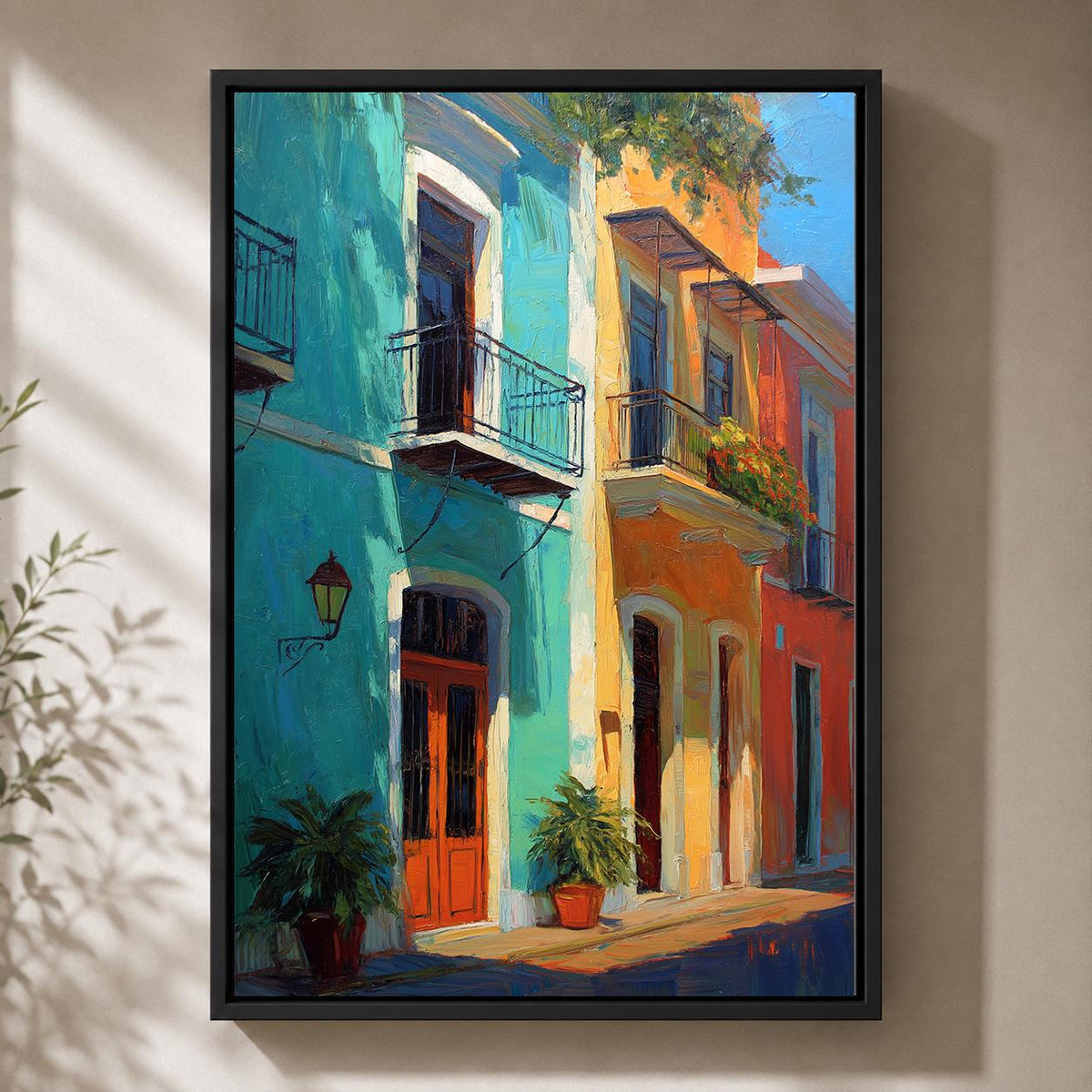 Puerto Rico Street Framed Canvas Art, Colorful Caribbean Architecture Print, Tropical Travel Decor by The Wall Art Studio...