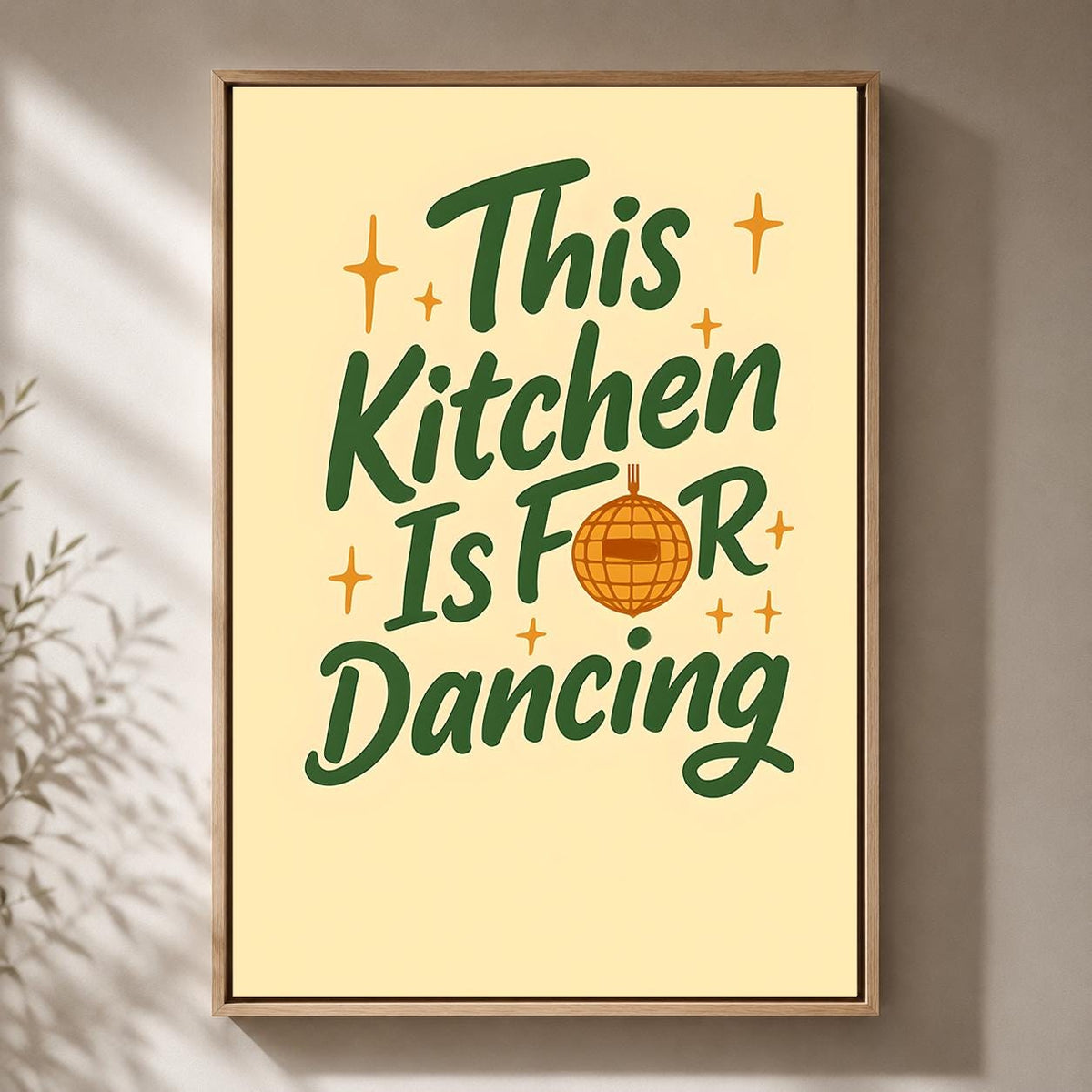 Retro Kitchen Dancing Quote Framed Canvas Art, Funky Typography Disco Decor by The Wall Art Studio - physical