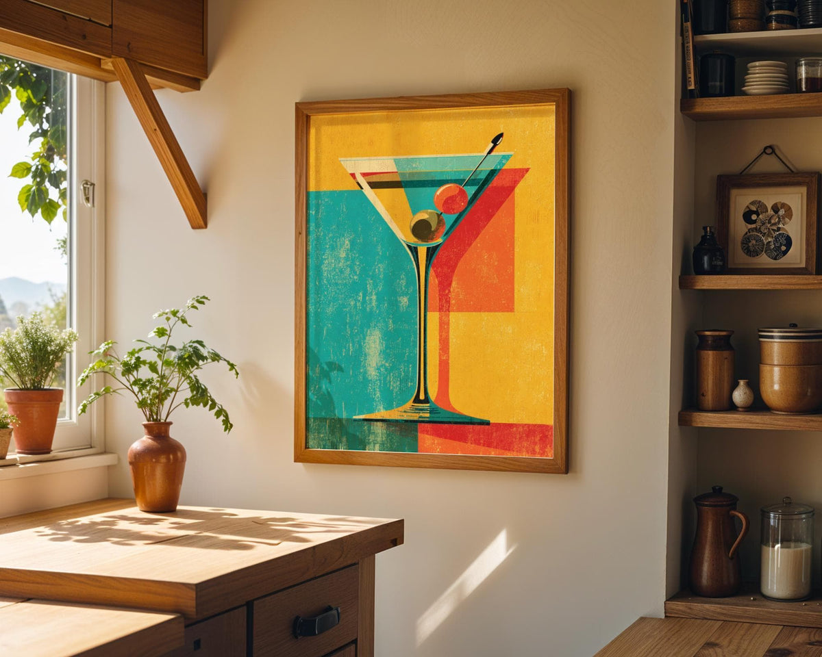Retro Kitchen Print | Martini Wall Art | Vintage | Wine Print Wall | Retro Wine Wall Art Print | Mid-Century Modern Kitche...
