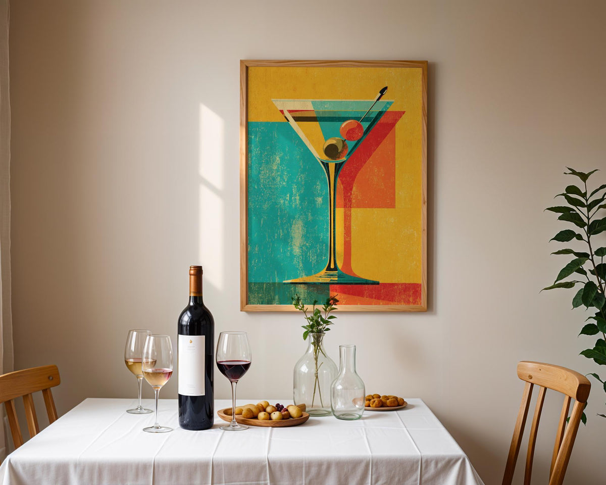 Retro Kitchen Print | Martini Wall Art | Vintage | Wine Print Wall | Retro Wine Wall Art Print | Mid-Century Modern Kitche...