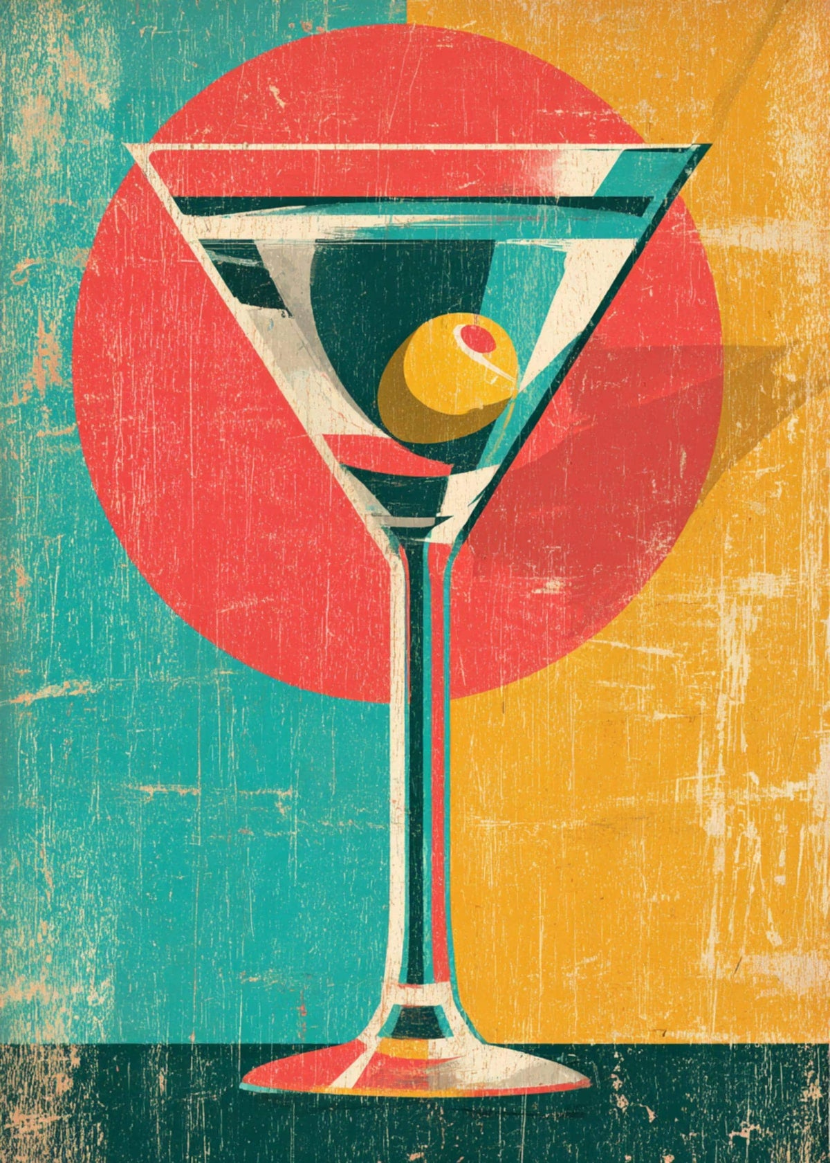 Retro Kitchen Print | Martini Wall Art | Vintage | Wine Print Wall | Retro Wine Wall Art Print | Mid-Century Modern Kitche...