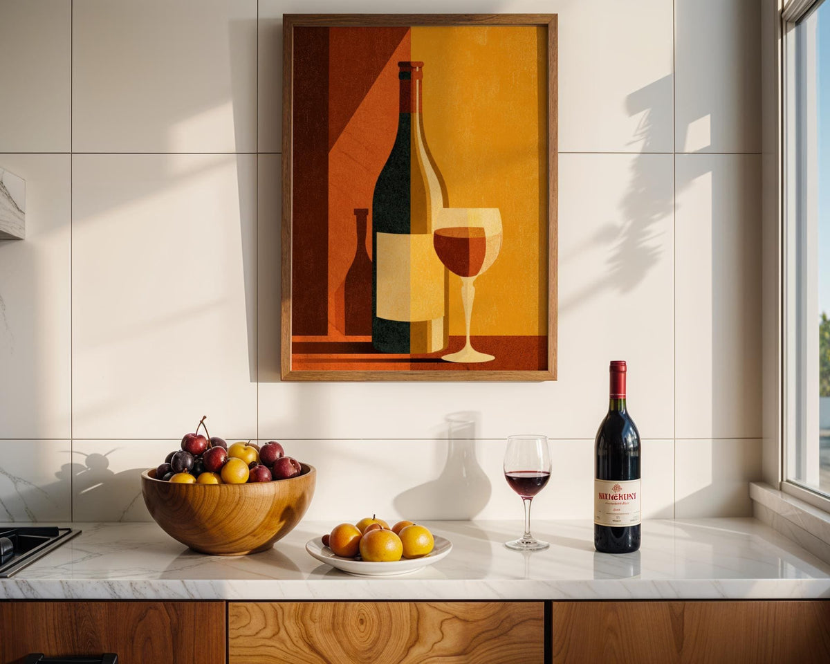 Retro Kitchen Print | Wine Wall Art | Vintage | Wine Print Wall | Retro Wine Wall Art Print | Mid-Century Modern Kitchen |...