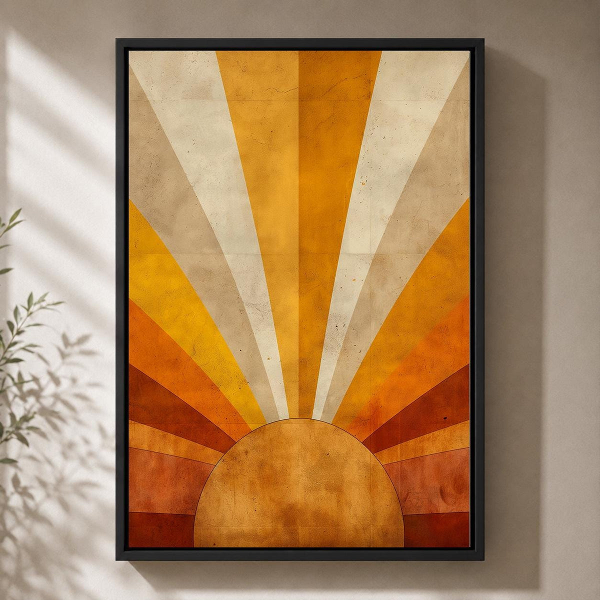 Retro Sunburst Framed Canvas, Mid Century Modern Wall Art, Abstract Sunrise Canvas, Geometric Sunset Decor by The Wall Art...