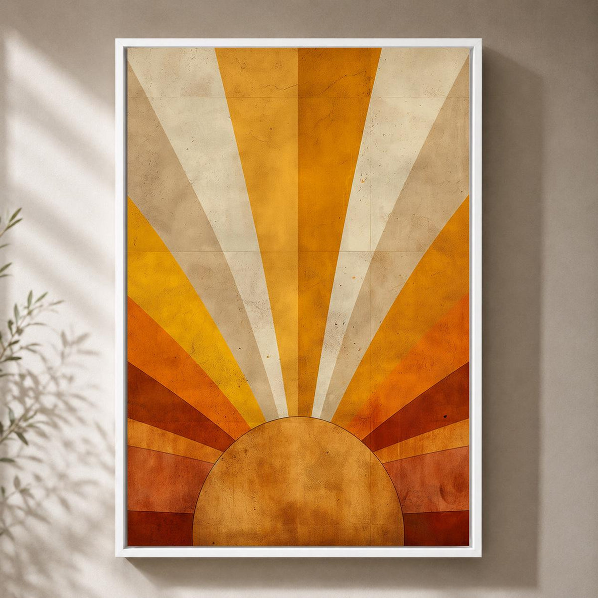 Retro Sunburst Framed Canvas, Mid Century Modern Wall Art, Abstract Sunrise Canvas, Geometric Sunset Decor by The Wall Art...