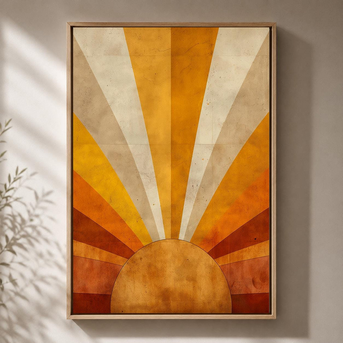 Retro Sunburst Framed Canvas, Mid Century Modern Wall Art, Abstract Sunrise Canvas, Geometric Sunset Decor by The Wall Art...