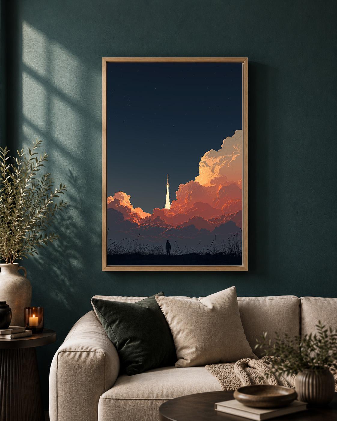 Rocket Launch Framed Canvas Art, Space Exploration Print, Sci-Fi Decor, Astronaut Gift by The Wall Art Studio - physical