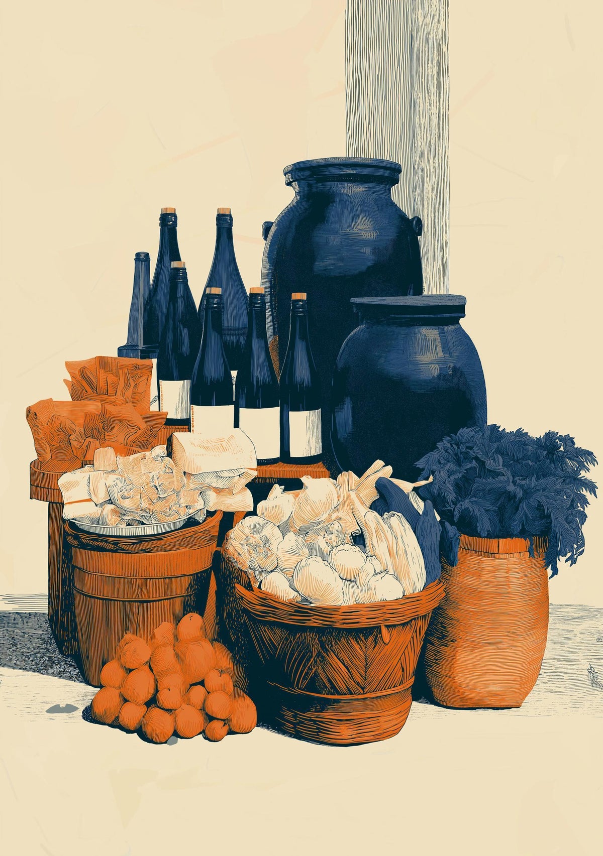 Rustic Mediterranean Pantry Print, Garlic Wine Kitchen Art, Italian Farmhouse Decor Poster (Framed Option) by The Wall Art...