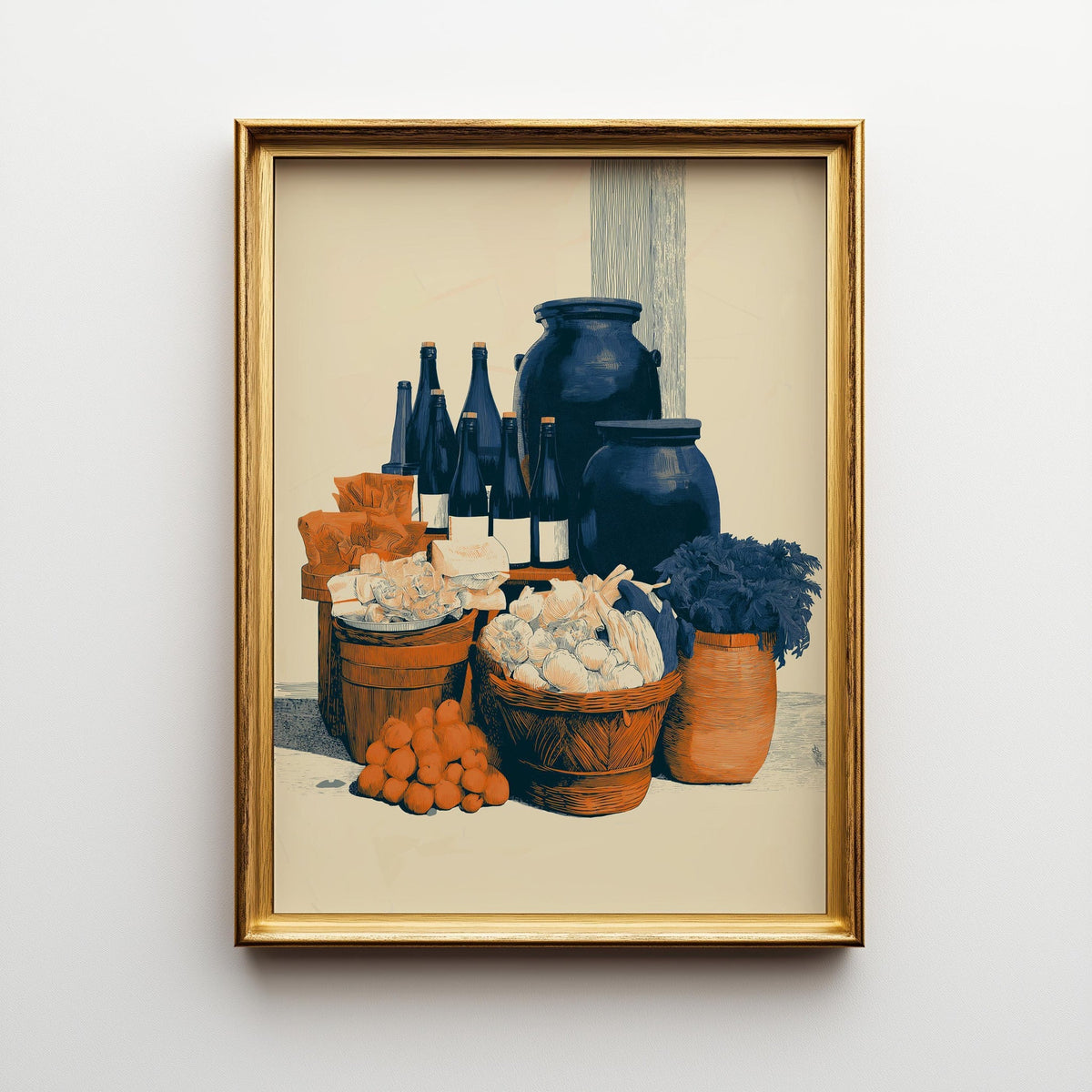 Rustic Mediterranean Pantry Print, Garlic Wine Kitchen Art, Italian Farmhouse Decor Poster (Framed Option) by The Wall Art...