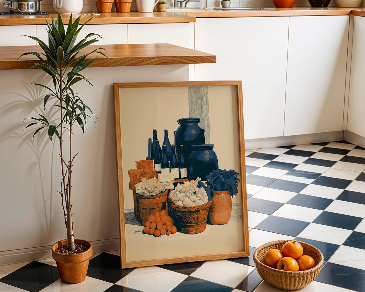 Rustic Mediterranean Pantry Print, Garlic Wine Kitchen Art, Italian Farmhouse Decor Poster (Framed Option) by The Wall Art...