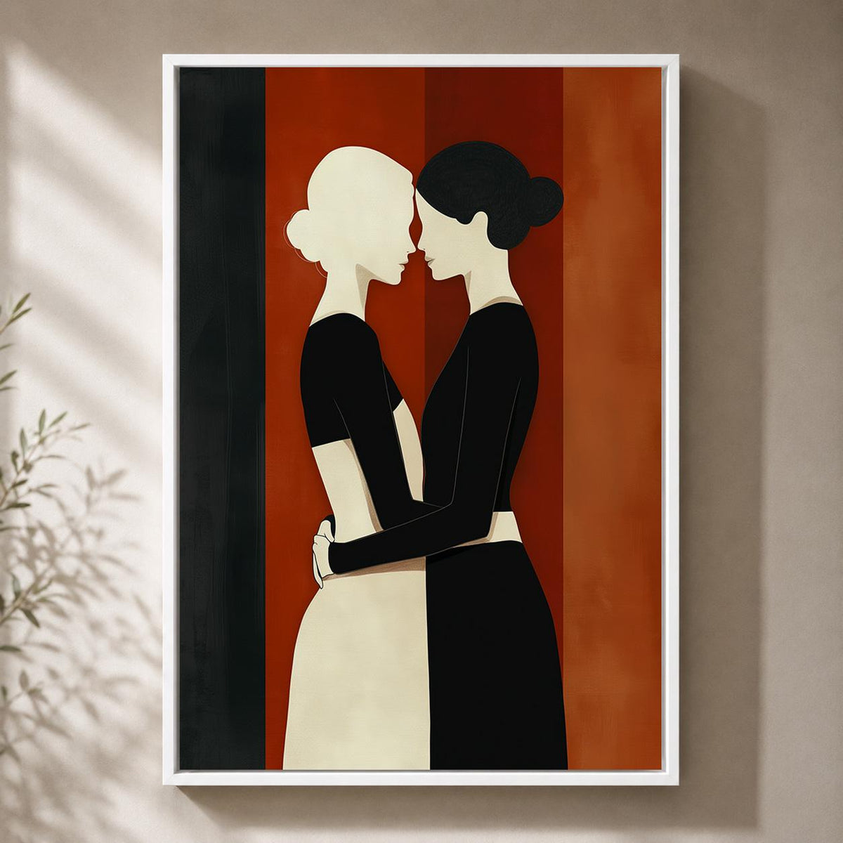 Sapphic Love Framed Canvas Wall Art, LGBTQ Couple Framed Canvas, Minimalist Lesbian Art, Modern Romance Decor, Pride Gift...
