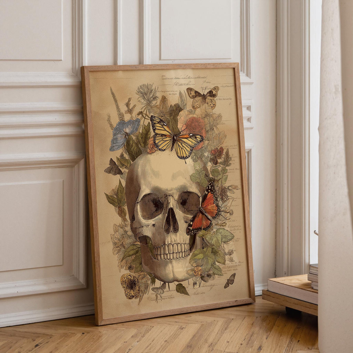 Skull Butterfly Botanical Art Print, Vintage Gothic Academia Poster by The Wall Art Studio - physical
