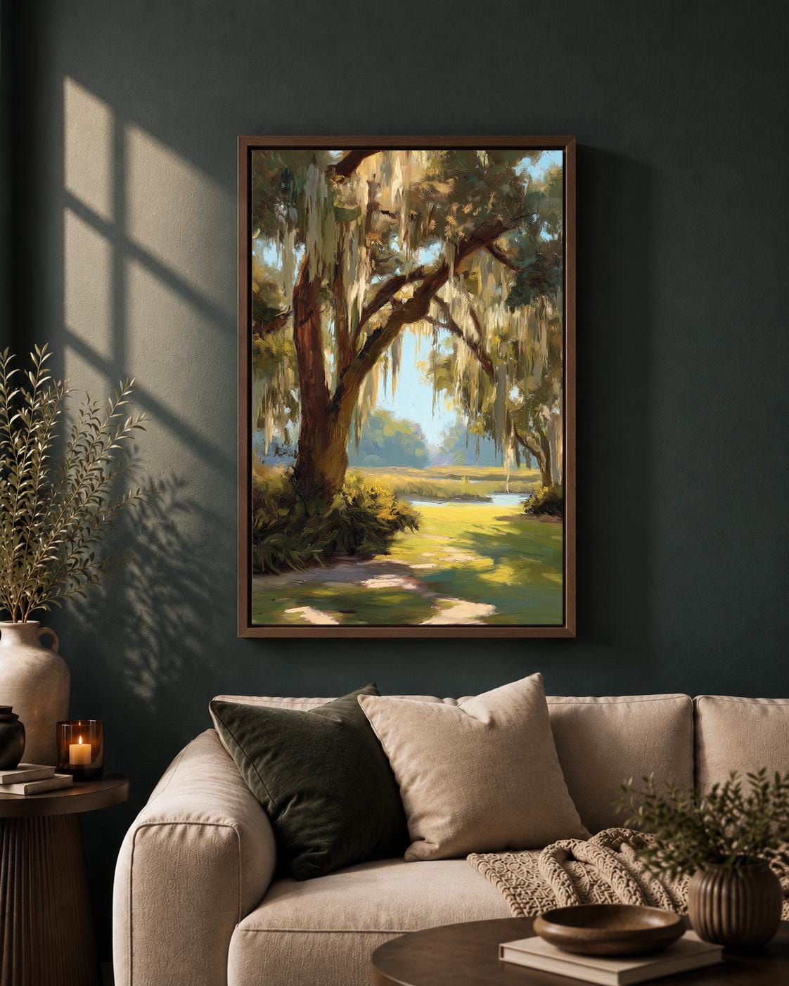 Southern Live Oak Framed Canvas Art, Lowcountry Landscape Print, Coastal Nature Decor by The Wall Art Studio - physical