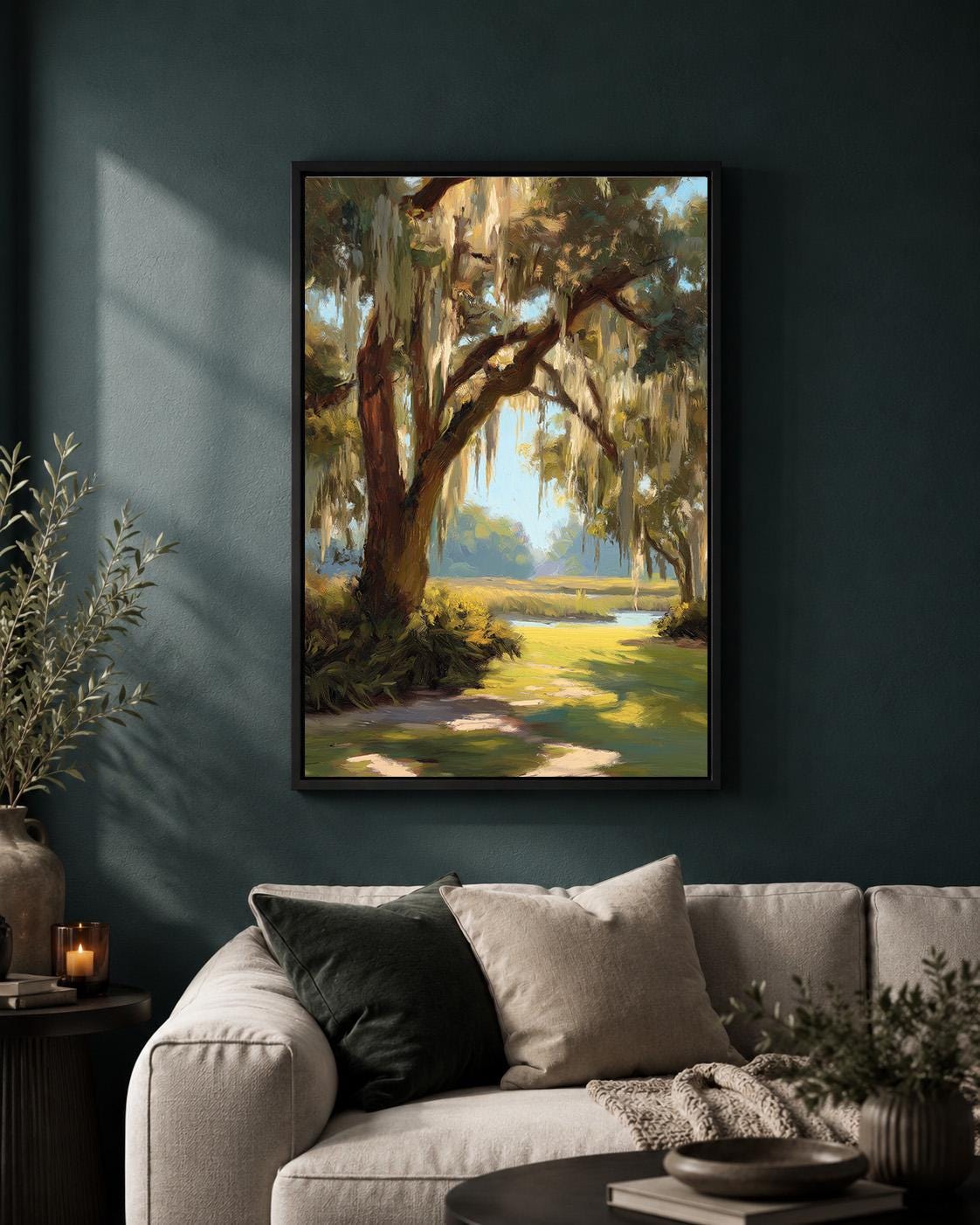 Southern Live Oak Framed Canvas Art, Lowcountry Landscape Print, Coastal Nature Decor by The Wall Art Studio - physical