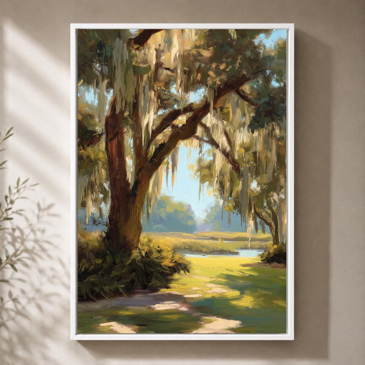 Southern Live Oak Framed Canvas Art, Lowcountry Landscape Print, Coastal Nature Decor by The Wall Art Studio - physical