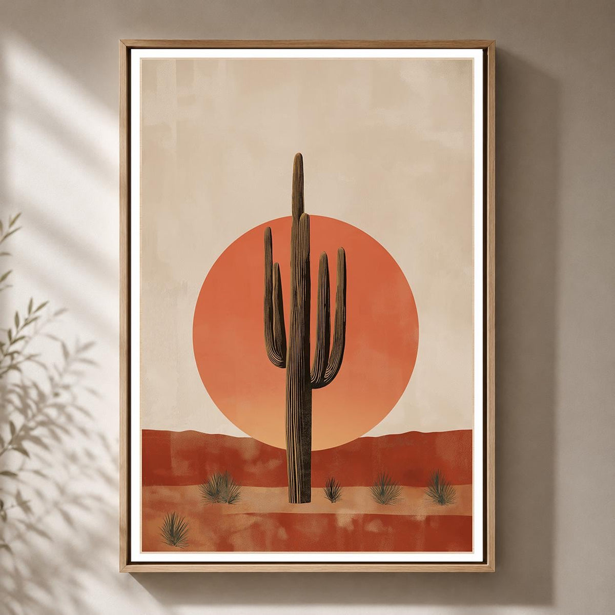 Southwest Saguaro Cactus Framed Canvas Art, Minimalist Desert Landscape Boho Decor by The Wall Art Studio - physical