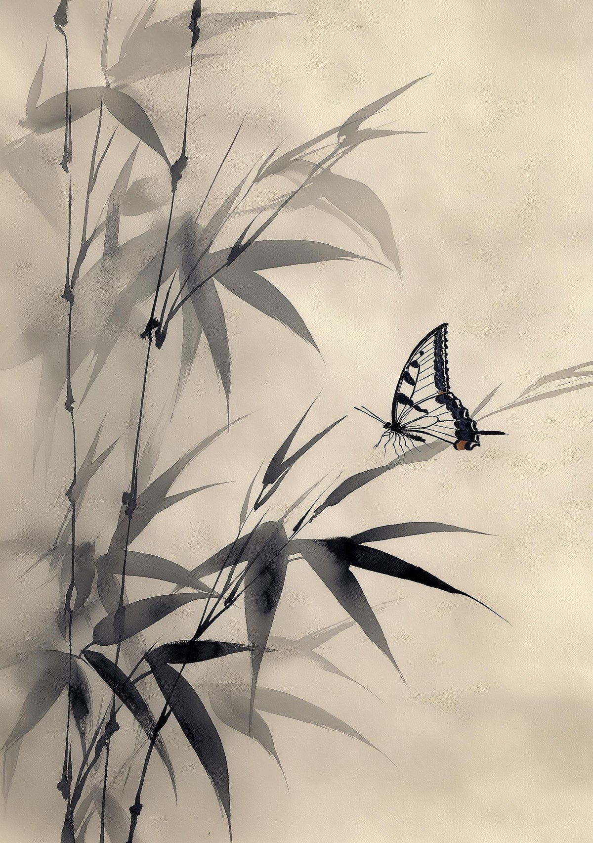 Sumi-e Butterfly Wall Art, Asian Ink Painting Print, Japandi Bamboo Décor, Japanese Ink Minimalist by The Wall Art Studio...