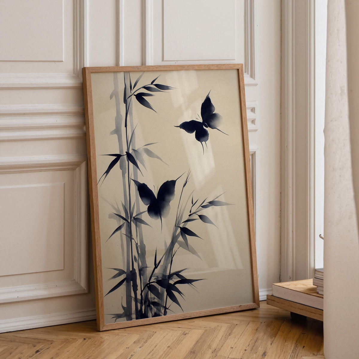 Sumi-e Butterfly Wall Art, Asian Ink Painting Print, Japandi Bamboo Décor, Japanese Ink Minimalist by The Wall Art Studio...