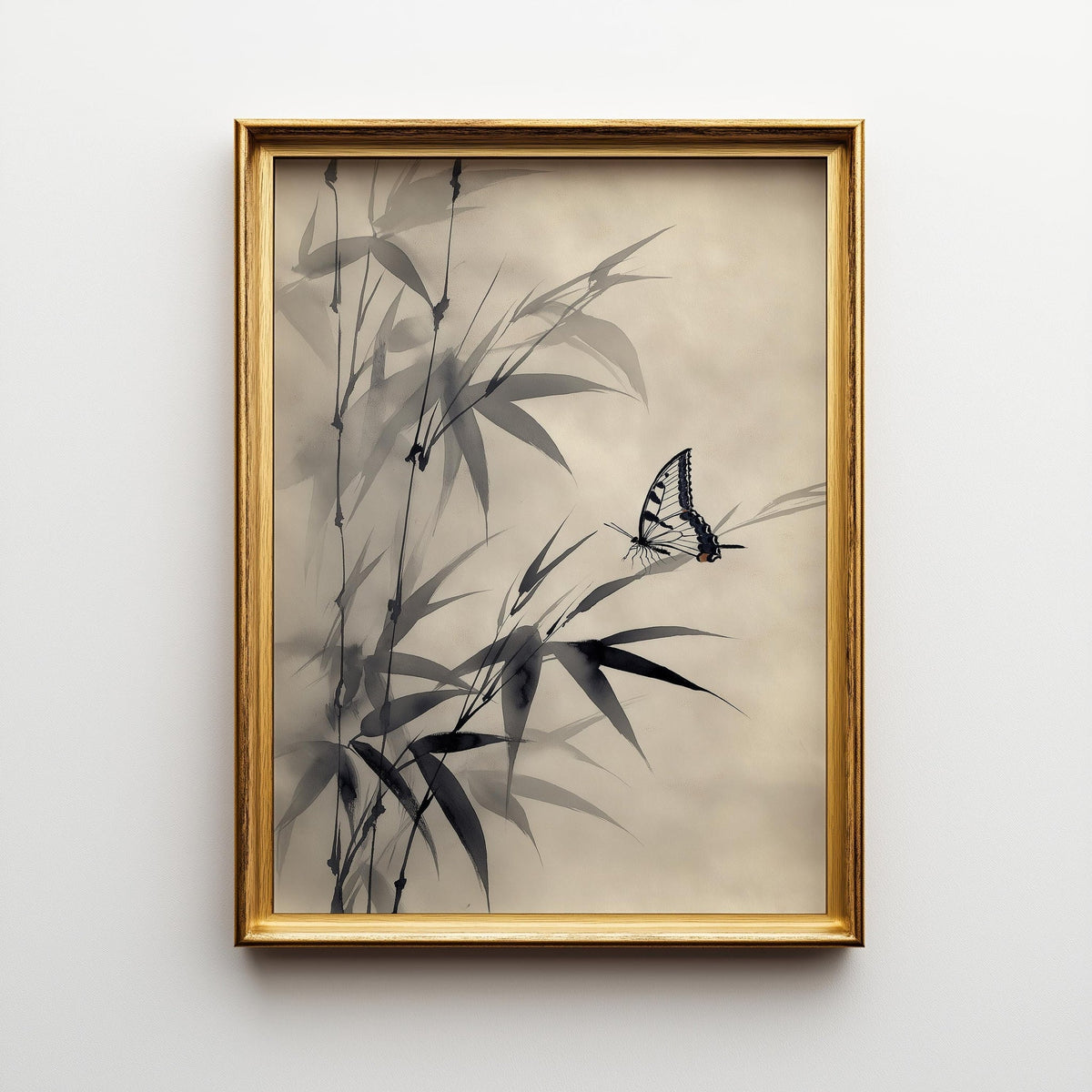 Sumi-e Butterfly Wall Art, Asian Ink Painting Print, Japandi Bamboo Décor, Japanese Ink Minimalist by The Wall Art Studio...