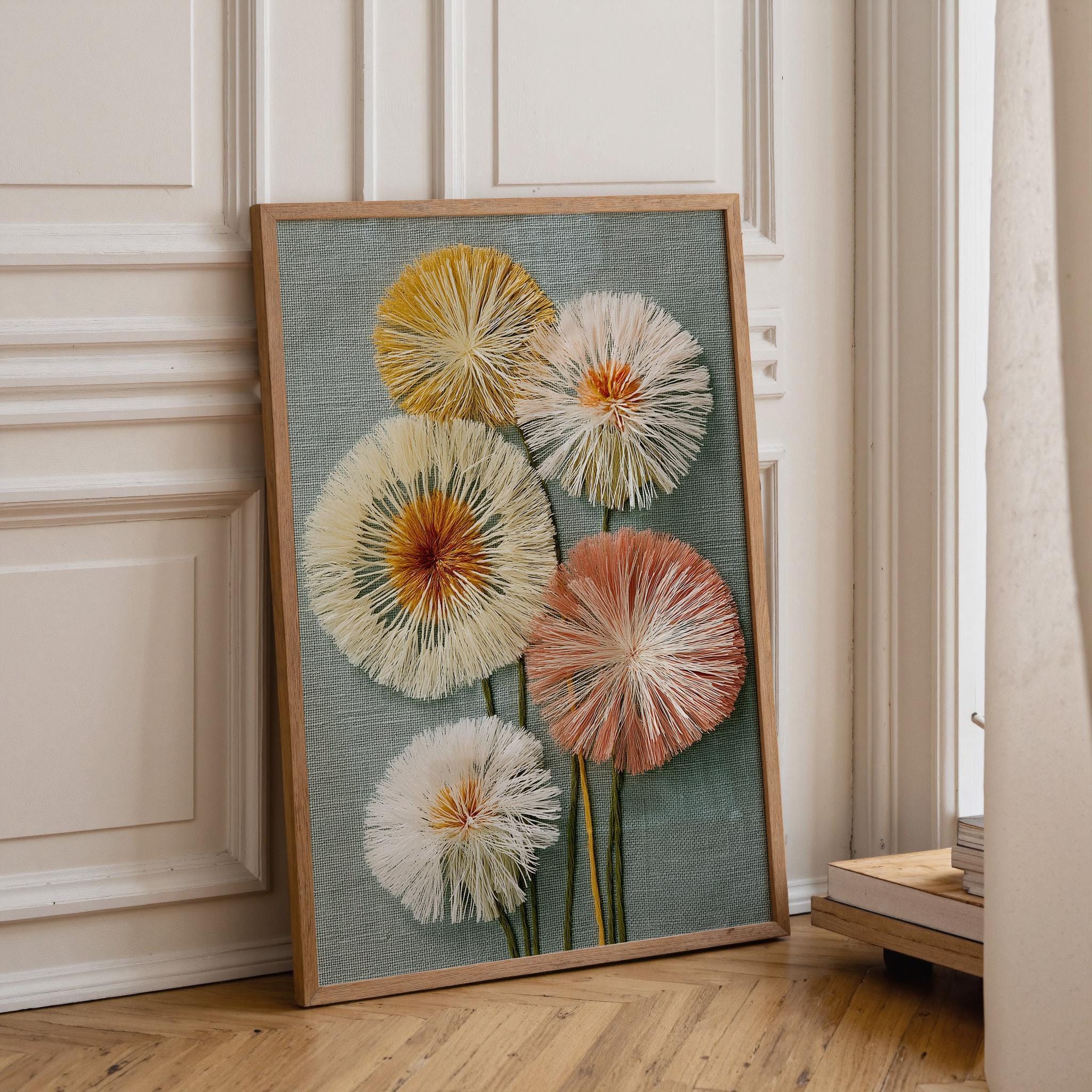 Textured Dandelion Wall Art, Botanical Print, Neutral Floral Decor, Modern Poster (Framed Option) by The Wall Art Studio -...